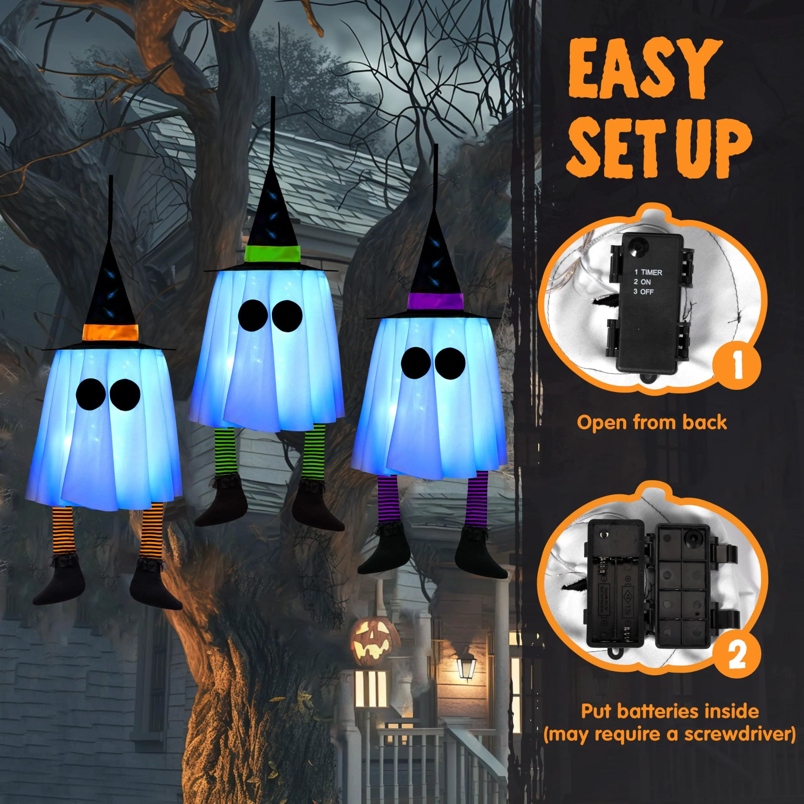 23.6" 3PCS Halloween Hanging Ghosts Outdoor Decorations