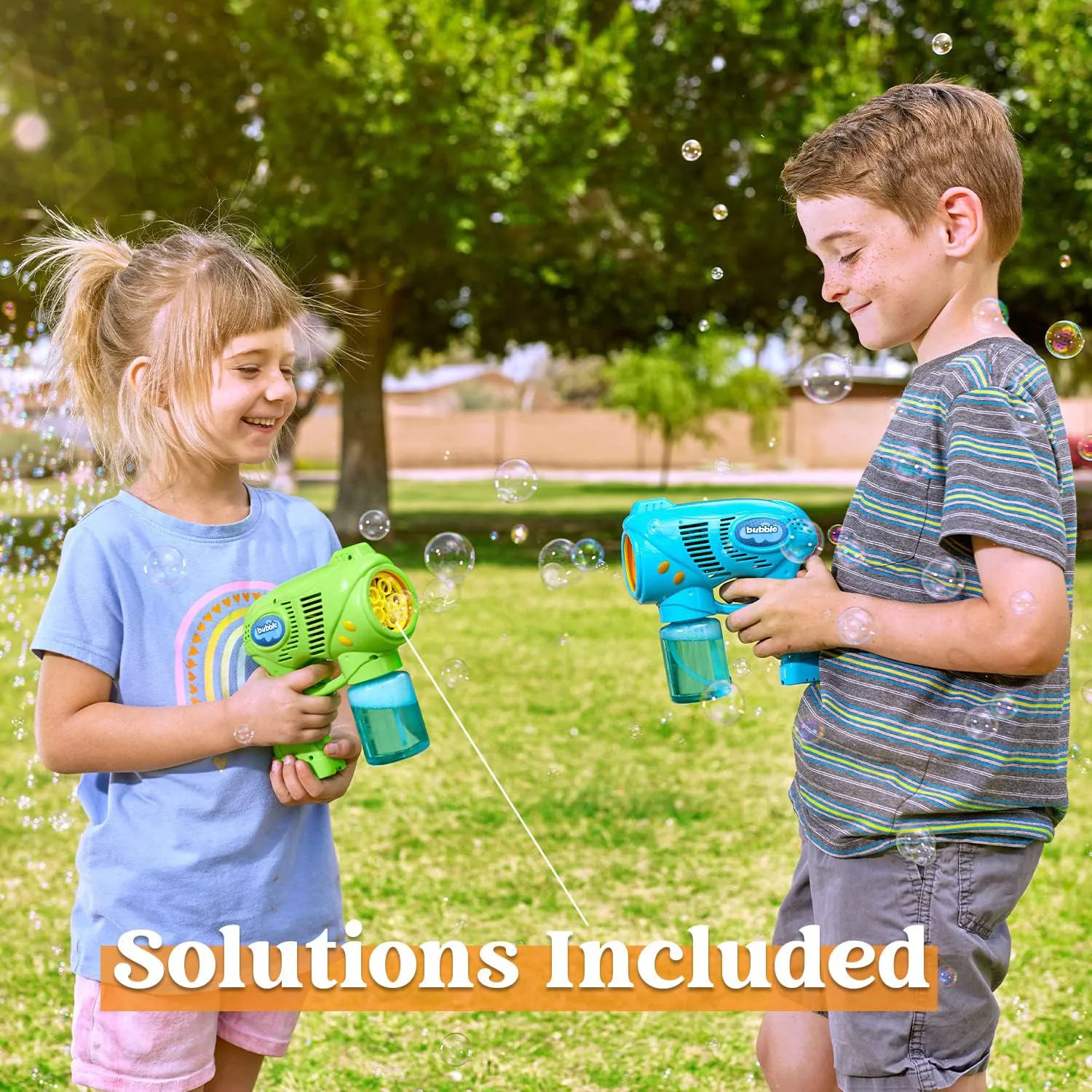 7-Inch Bubble Gun Blower with 2 Bottles of 5 oz Bubble Refill Solution (2 Pack)