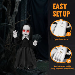 34-Inch Black Zombie Girl Ghost Animatronic Halloween Decoration