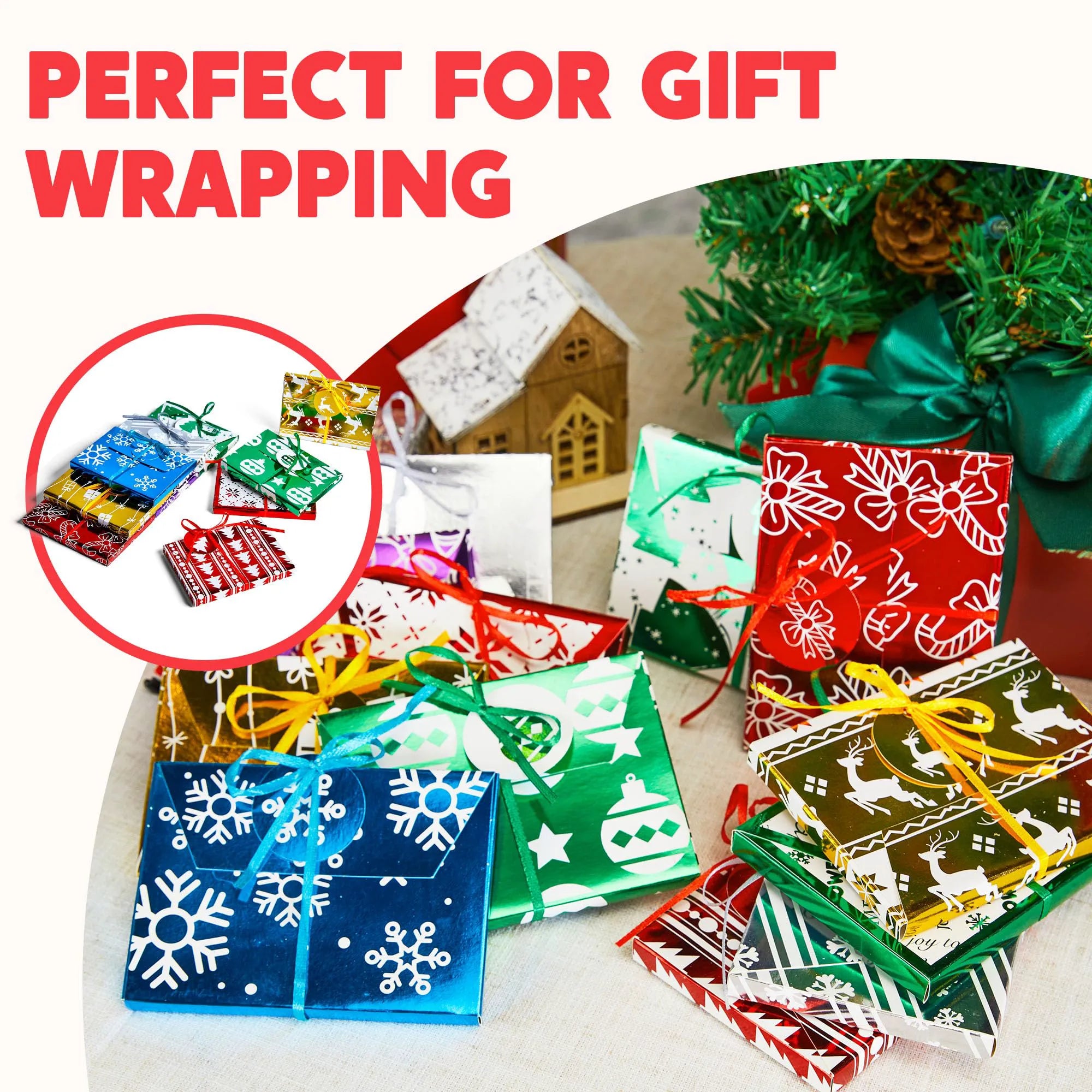 12 PCS Christmas Fancy Foil Gift Card Boxes with Ribbon