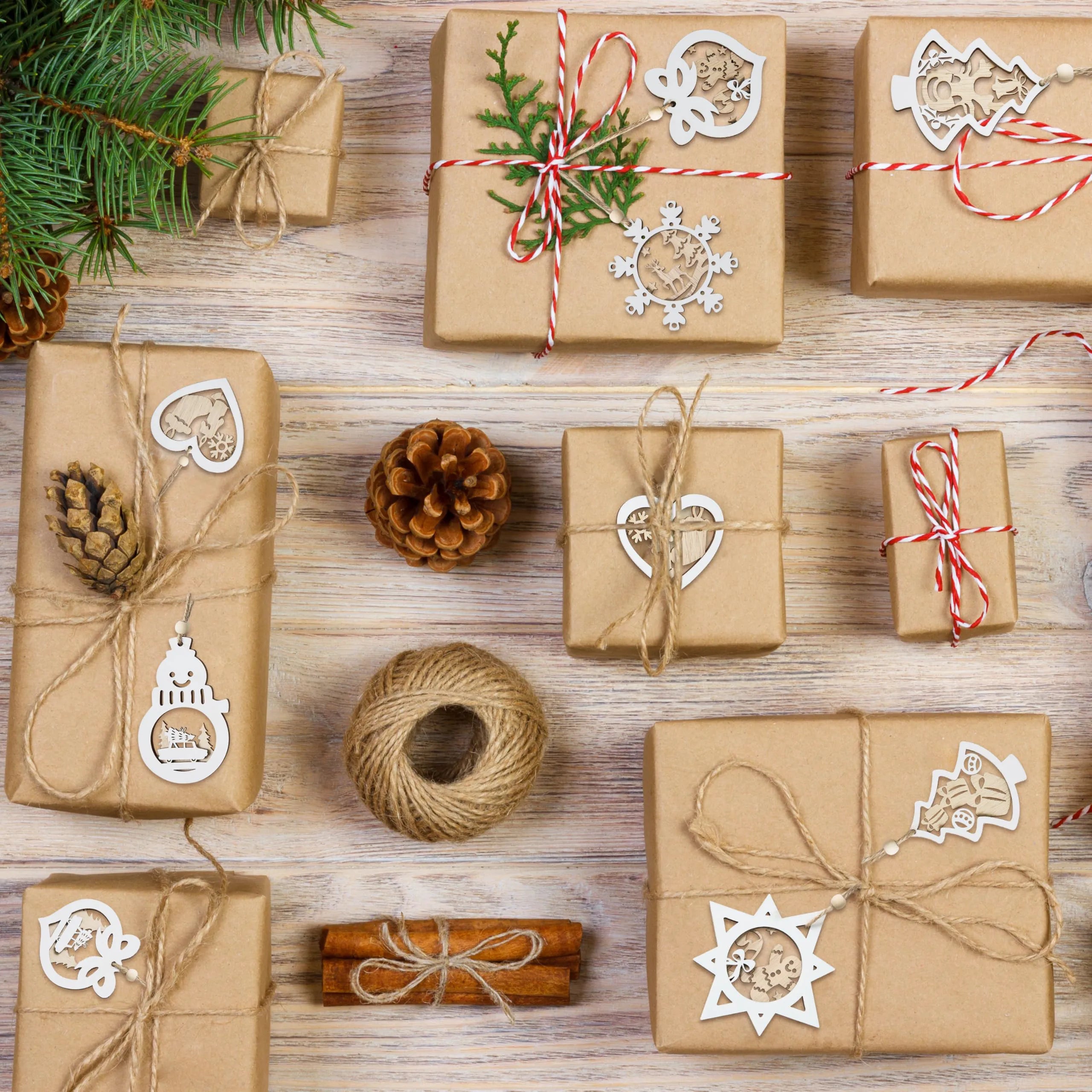24 Pcs Christmas Wooden Carved Hanging Ornaments for Holiday Decor