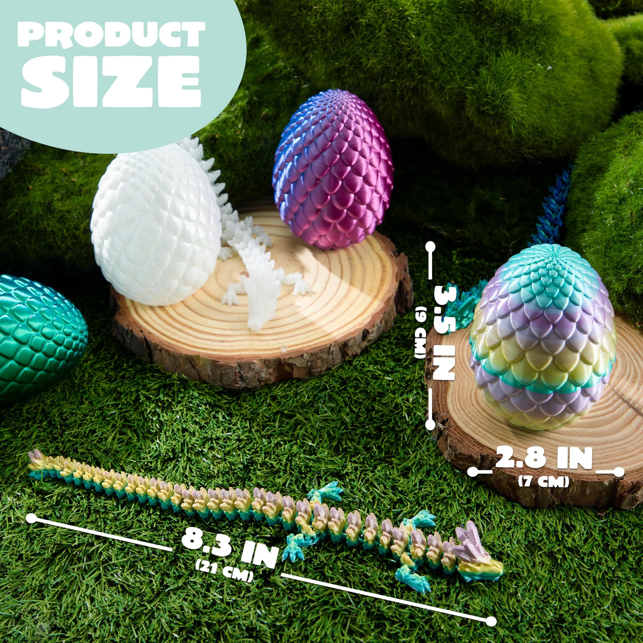 4-Pack 3D Printed Dragon Eggs with Laser Dragon - Articulated Fidget Toys for Kids