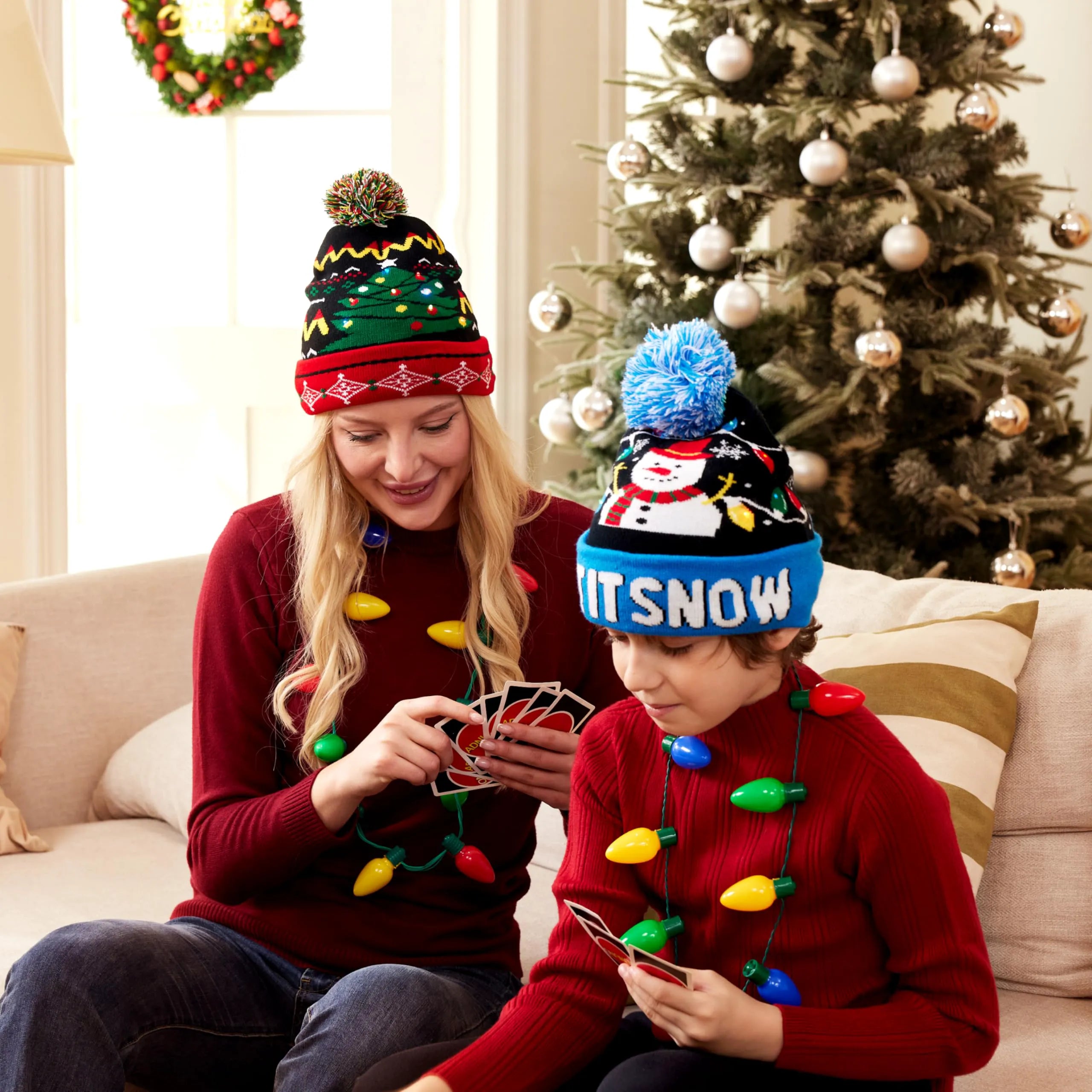 Light-Up Knitted Snowman Christmas Beanie Hat