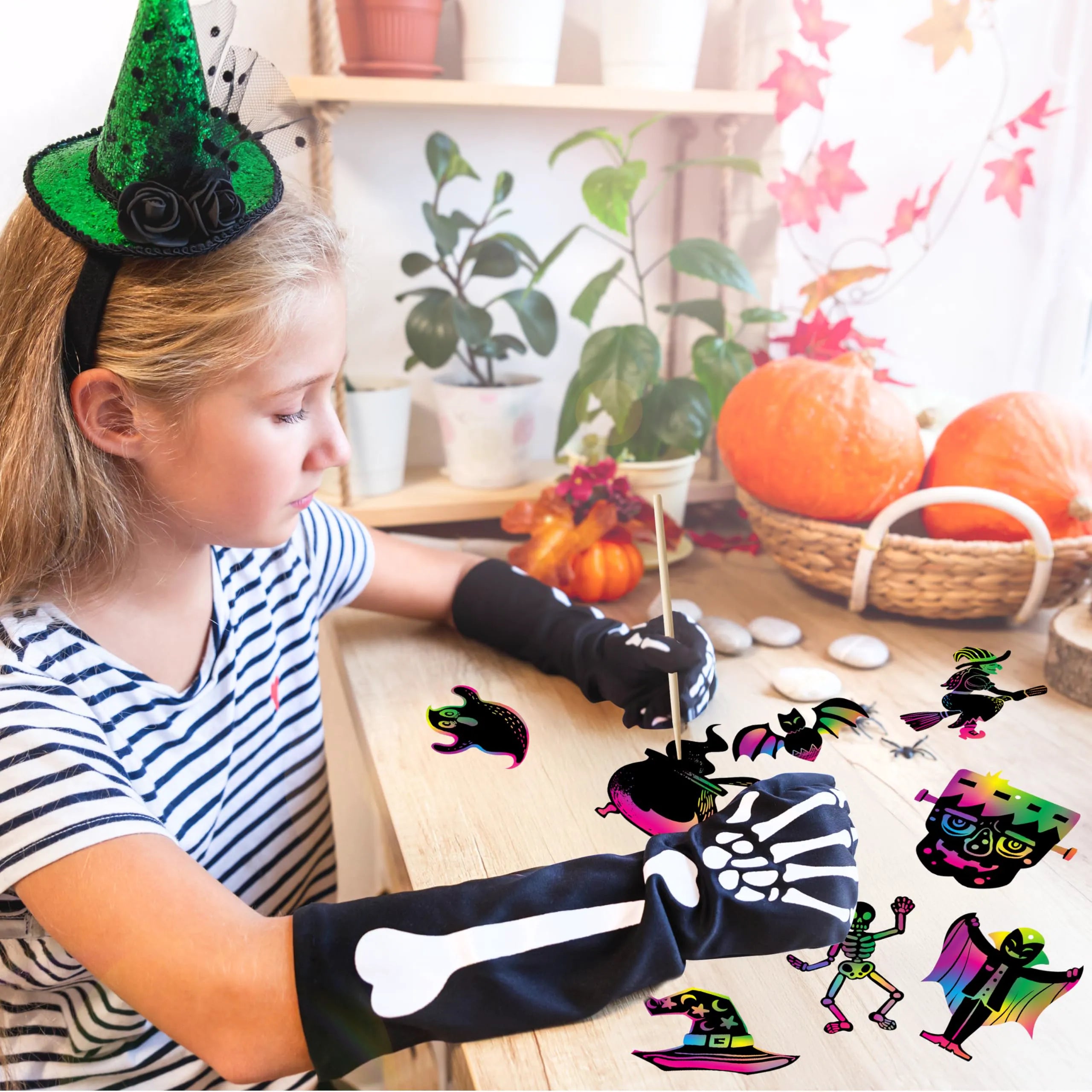 120 Pcs Halloween Rainbow Scratch Art Crafts for Kids