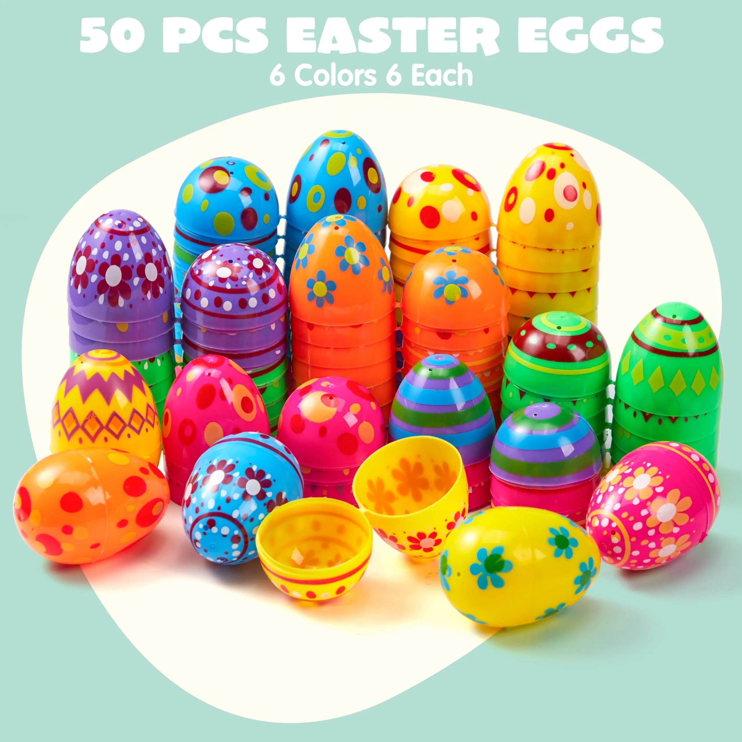 50 Pack 3.15 Inch Fillable Plastic Easter Eggs, Assorted Colors Empty Eggs for Easter Egg Hunt