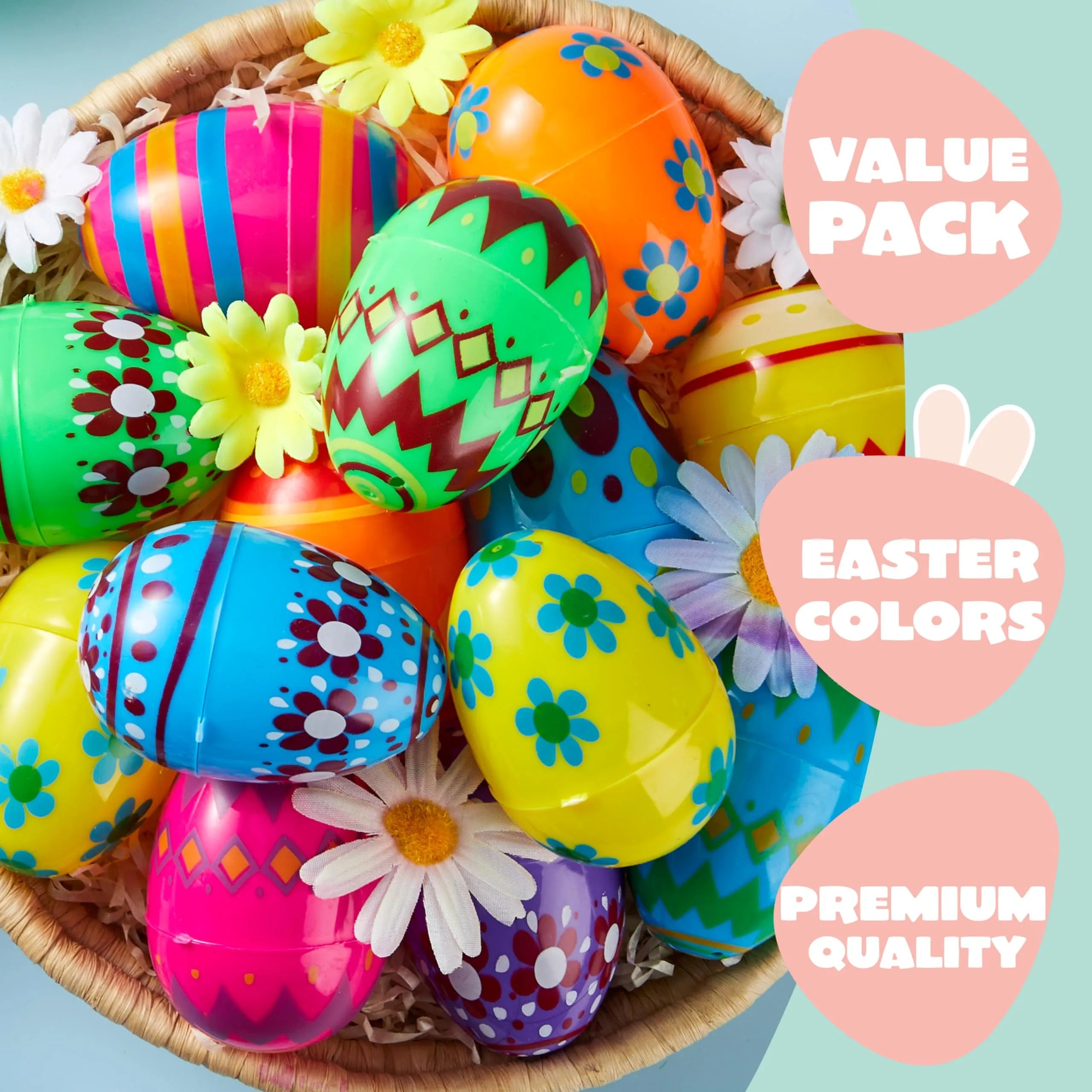 50 Pack 3.15 Inch Fillable Plastic Easter Eggs, Assorted Colors Empty Eggs for Easter Egg Hunt