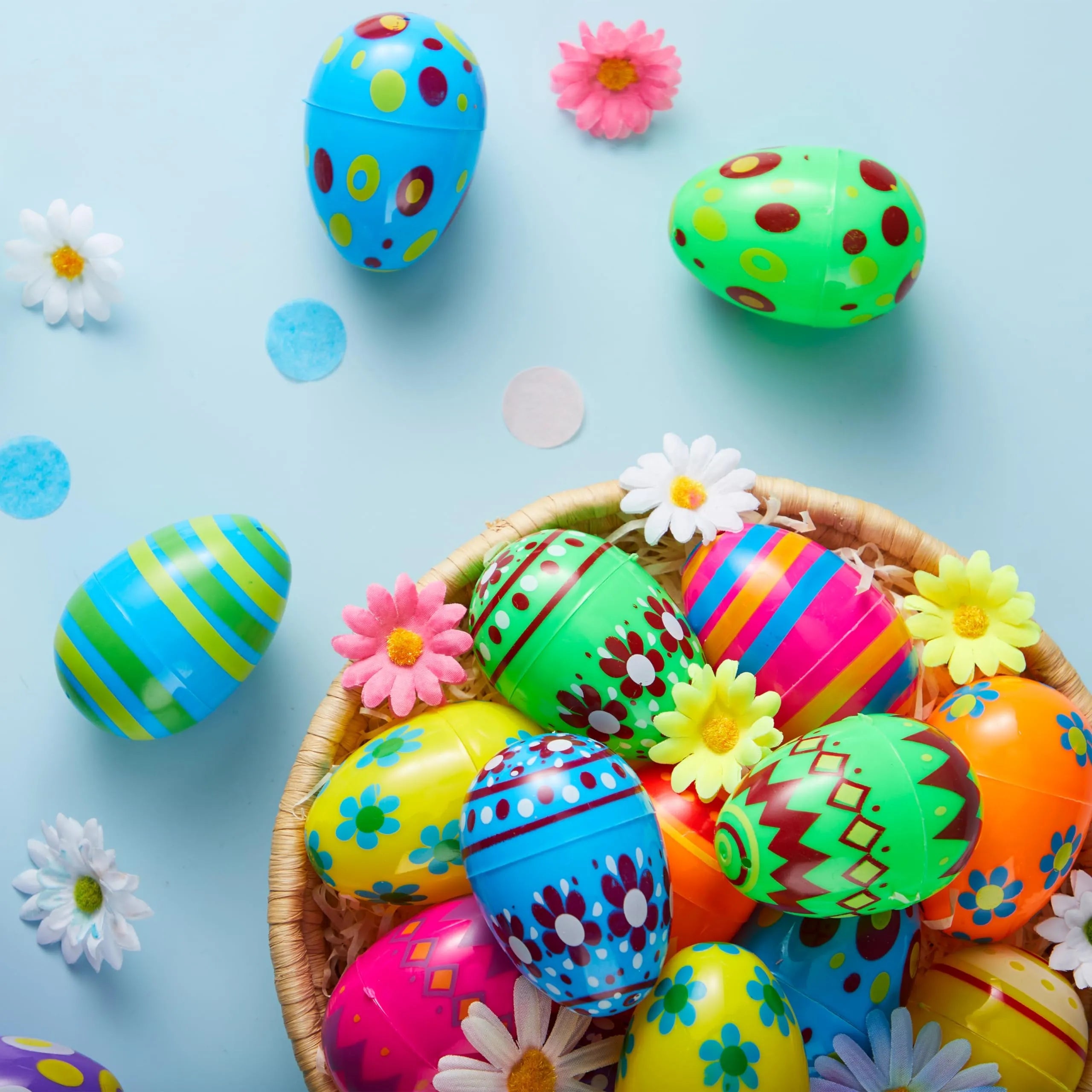 50 Pack 3.15 Inch Fillable Plastic Easter Eggs, Assorted Colors Empty Eggs for Easter Egg Hunt