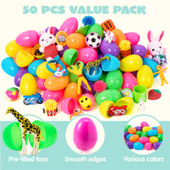 50 Prefilled Easter Eggs with Toys for Hunt, Basket Stuffers & Party Favors