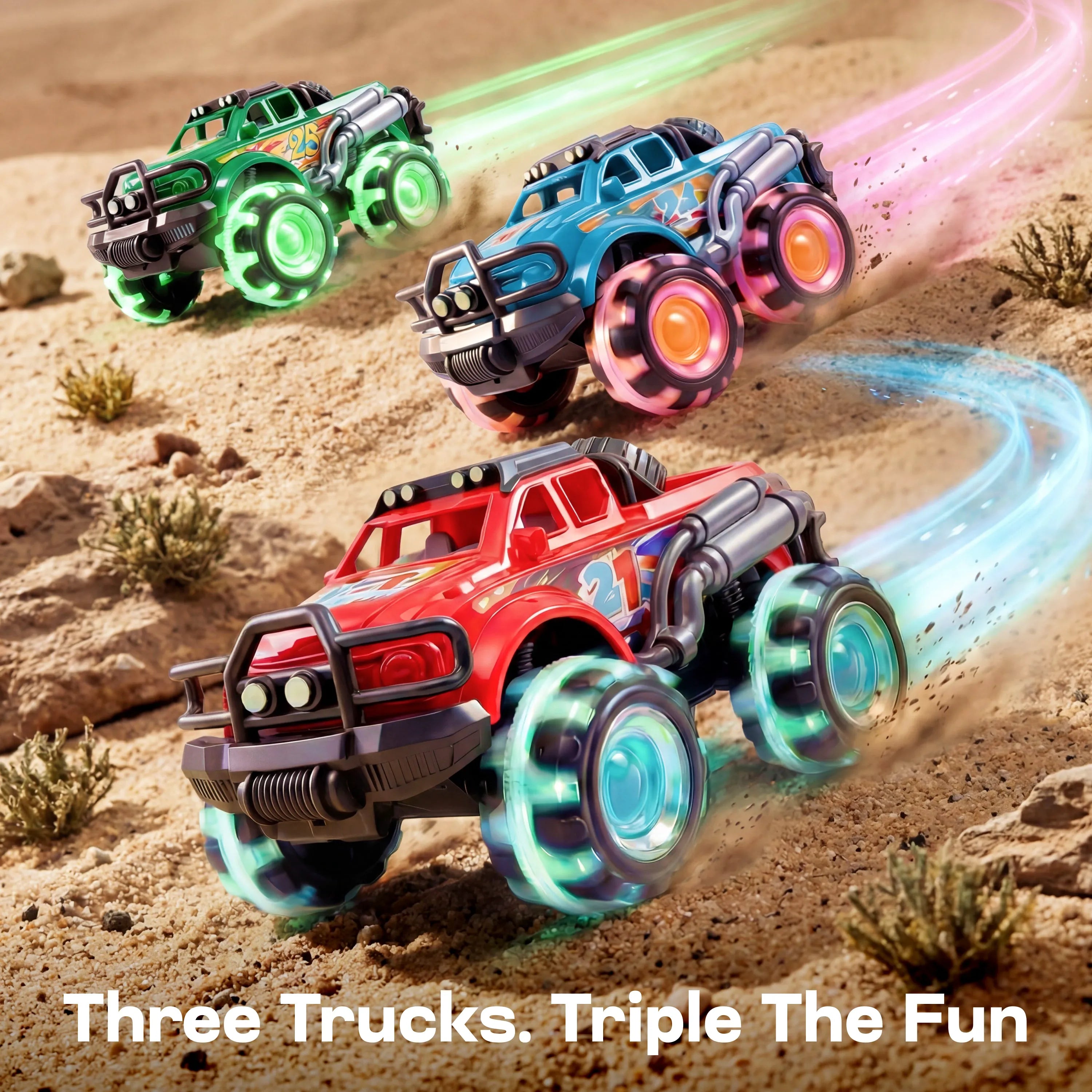 JOIN 3-Pack Monster Truck Toy with Flashing LED Wheels