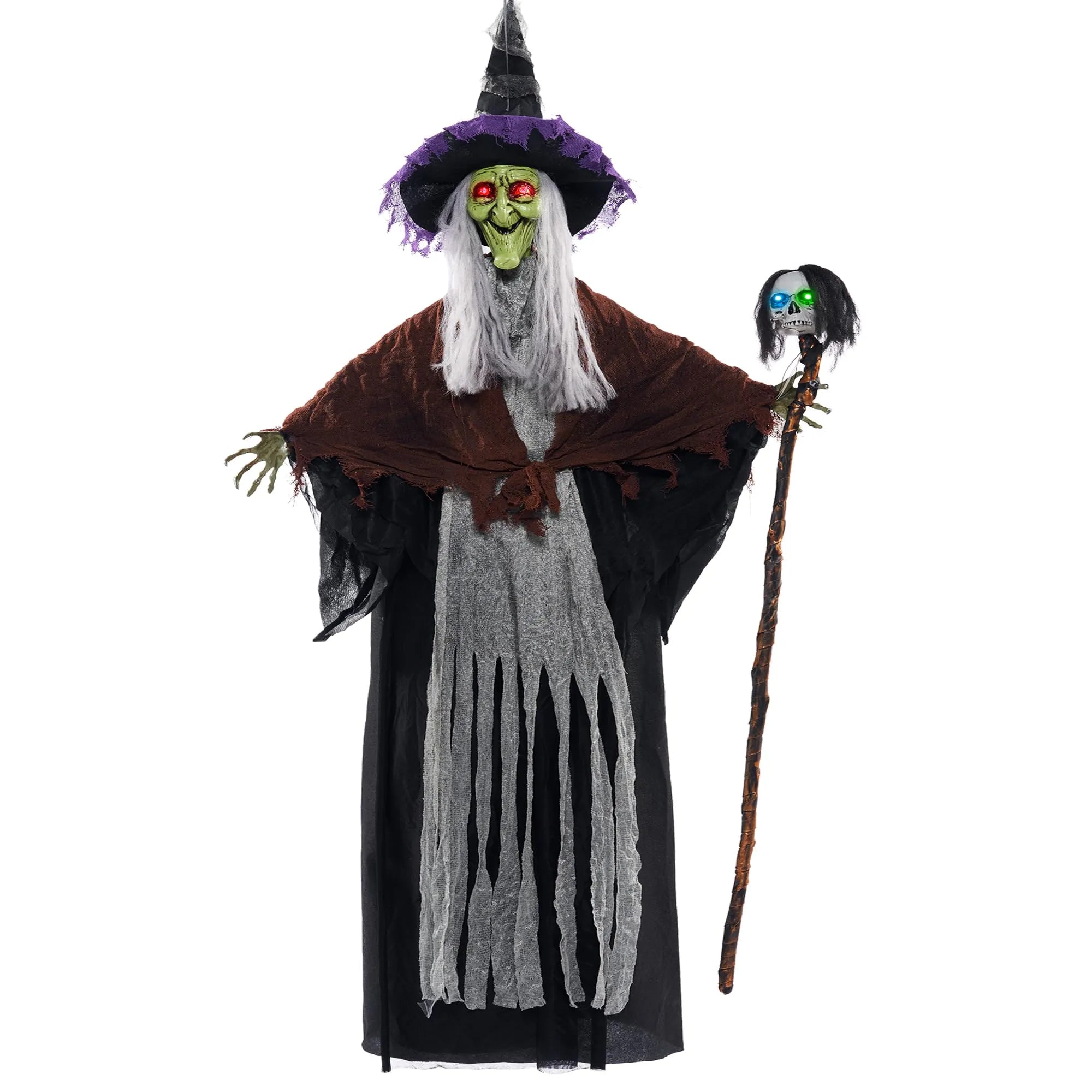 59-Inch Halloween Animated Hanging Talking Witch with Light-Up Skeleton Wand