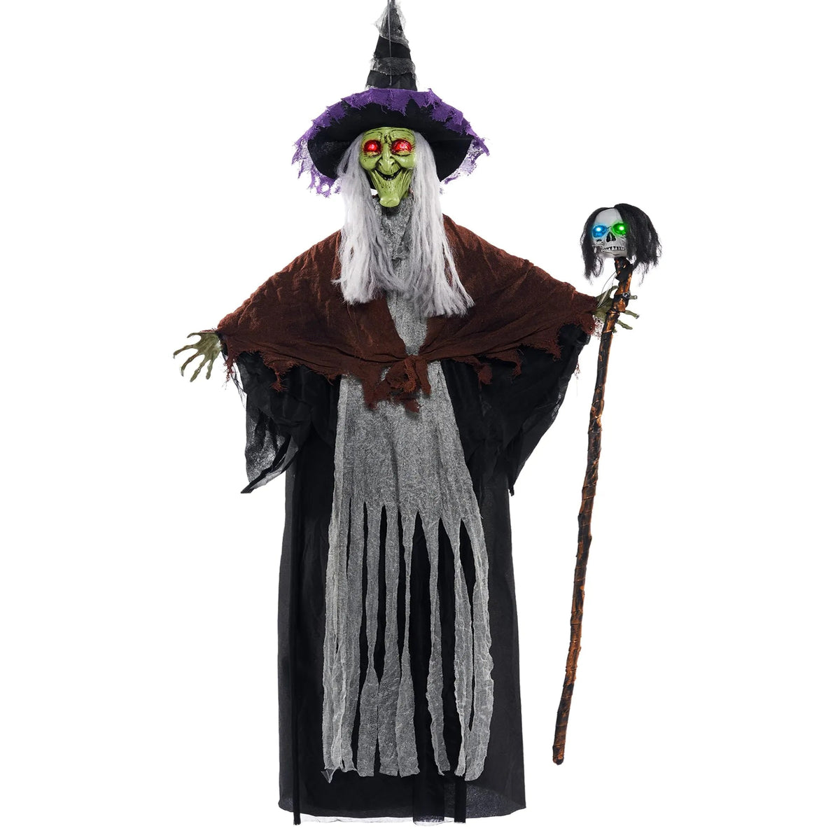 59-Inch Halloween Animated Hanging Talking Witch with Light-Up Skeleton Wand