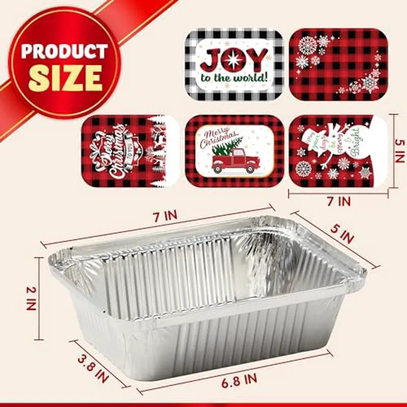 24-Piece Rectangular Holiday/Christmas Foil Containers with Lids