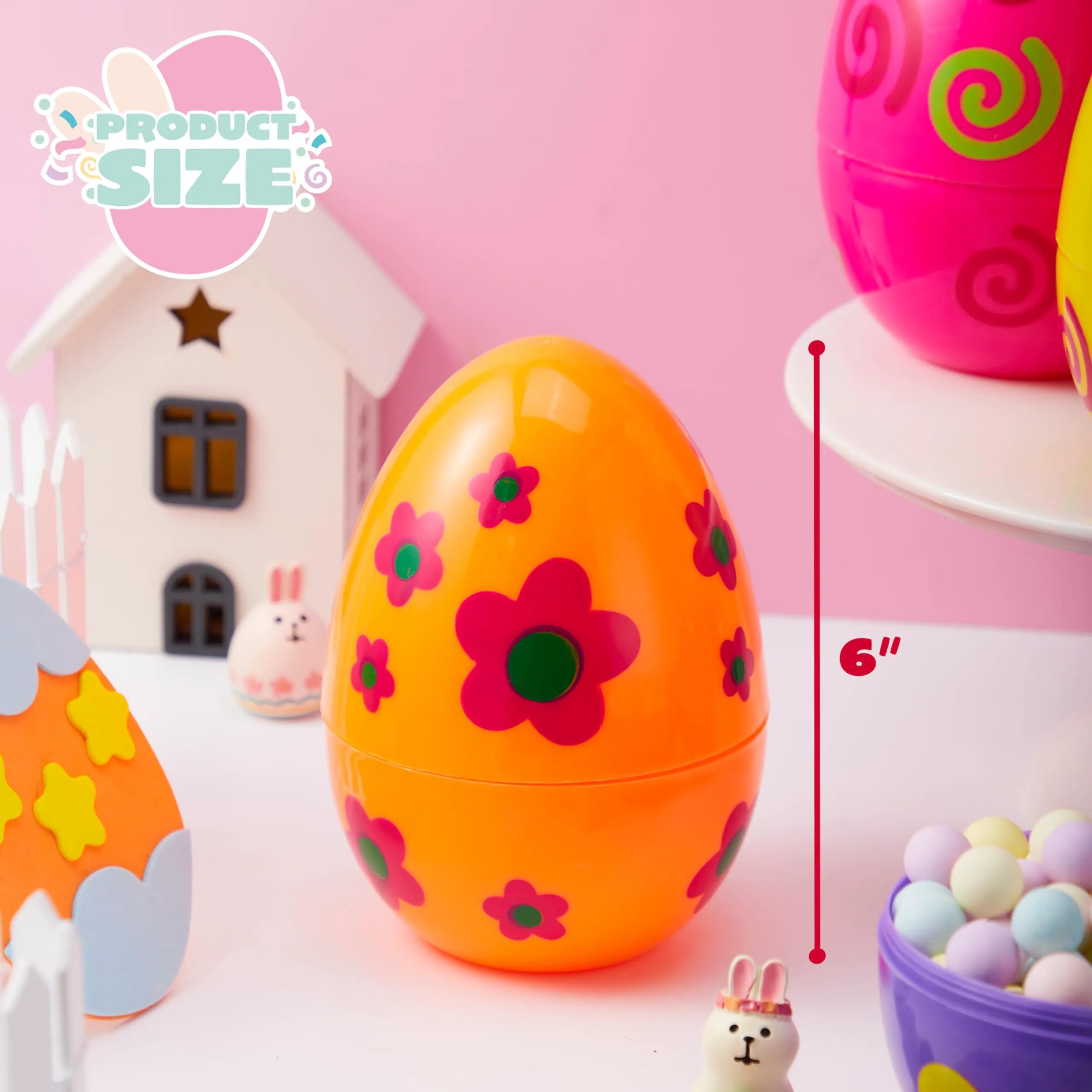 6 Large Printed Easter Eggs - 6 Inch Jumbo Plastic Fillable Eggs for Easter Hunt
