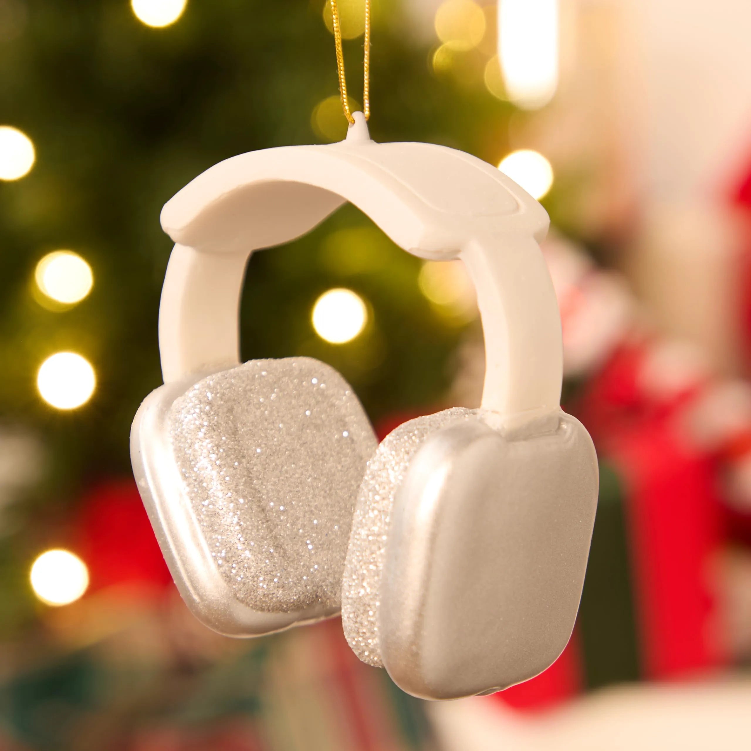 Mini Christmas Silver and White Headphone Glass Ornament