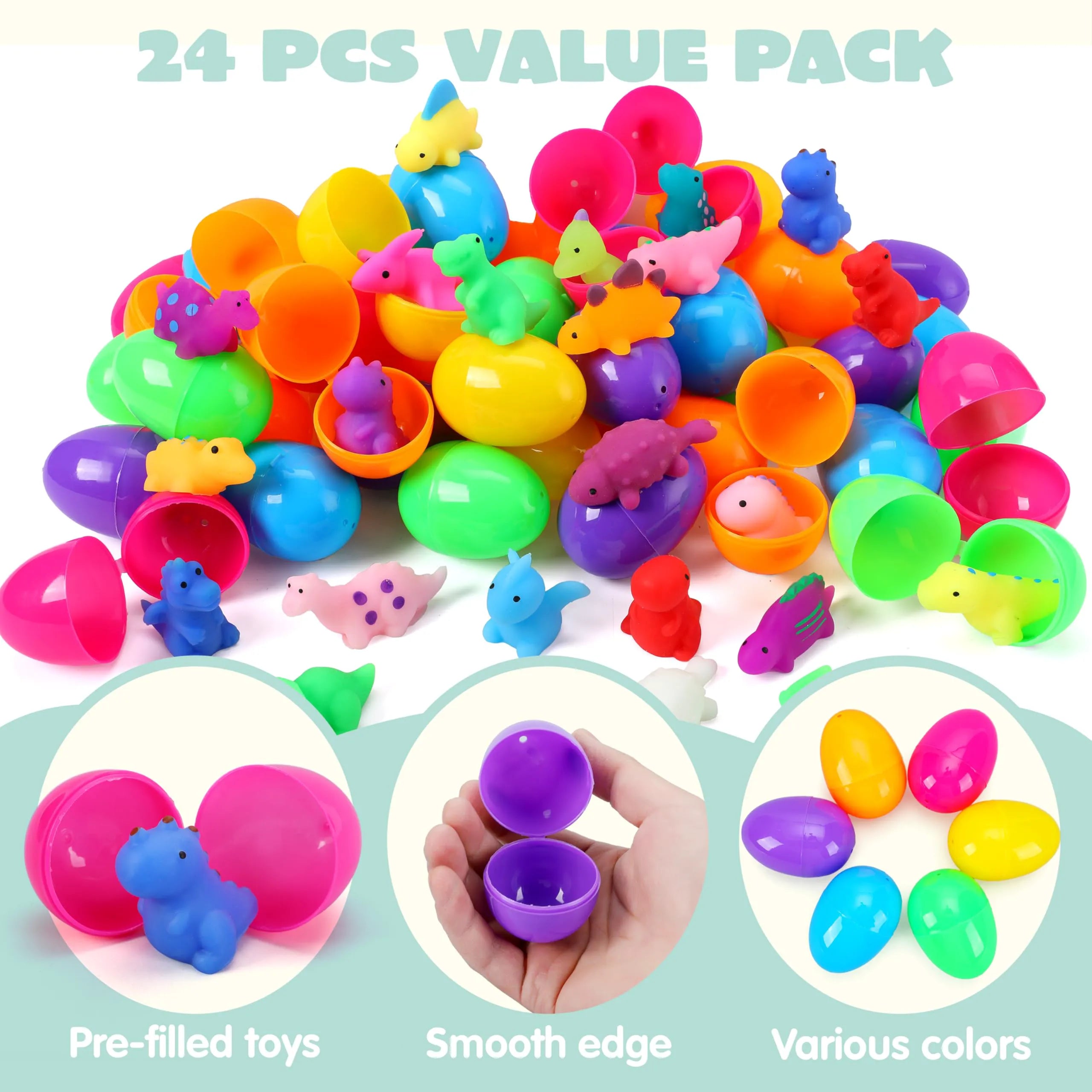 24 Pcs Easter Prefilled Eggs with Mochi Squishy Toys