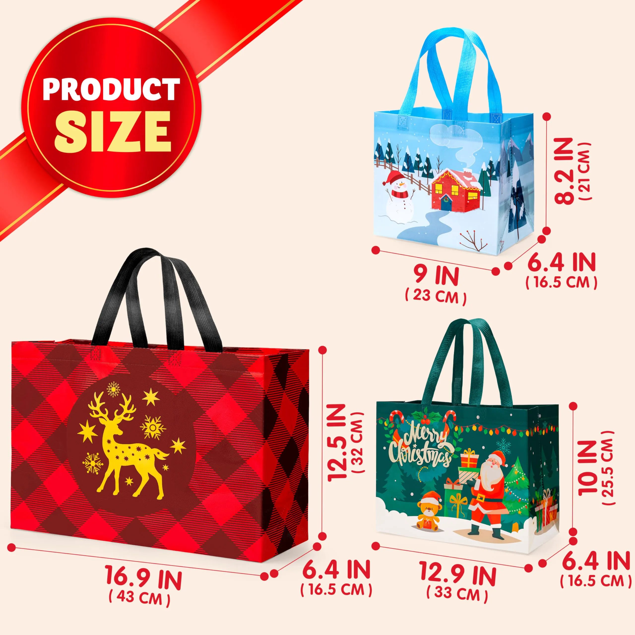 20 PCS Christmas Reusable Gift Bags, Assorted Sizes with Handles