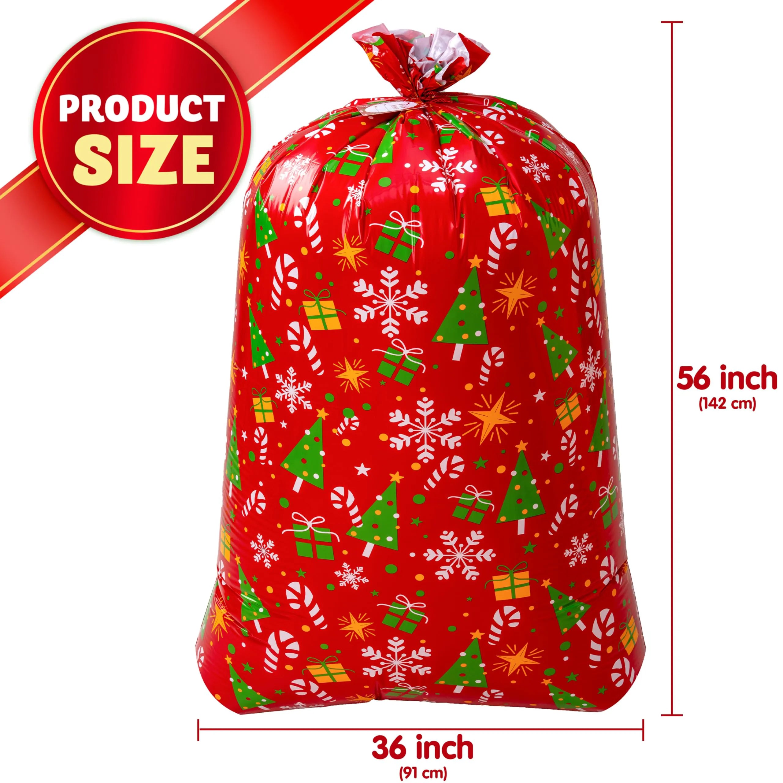 2-Pack Large Red & White Christmas Holiday Plastic Gift Bags