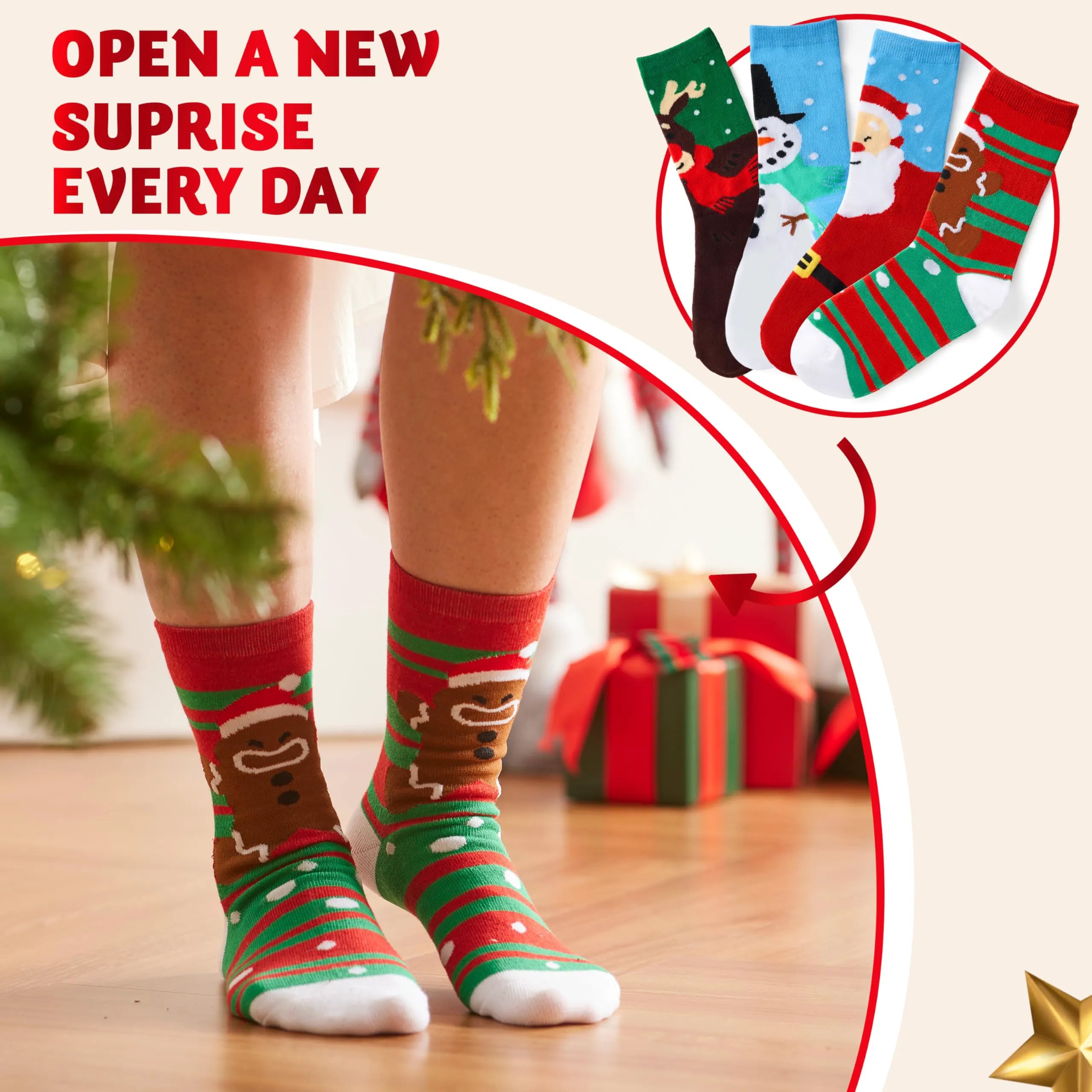 24 Days Christmas Advent Calendar with Warm Cotton Socks for Adults