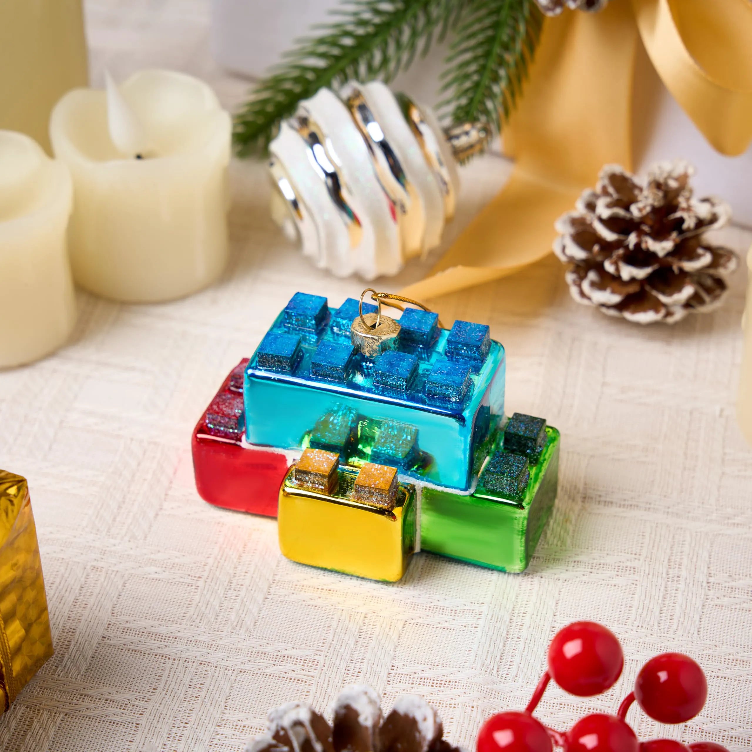 Christmas Building Blocks Glass Ornament