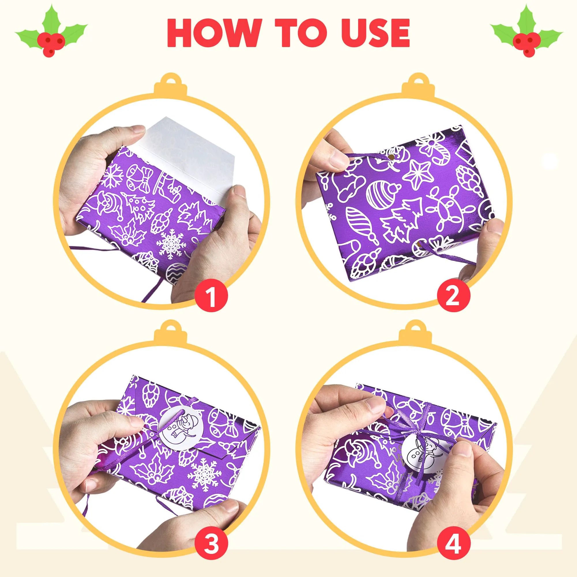 12 PCS Christmas Fancy Foil Gift Card Boxes with Ribbon