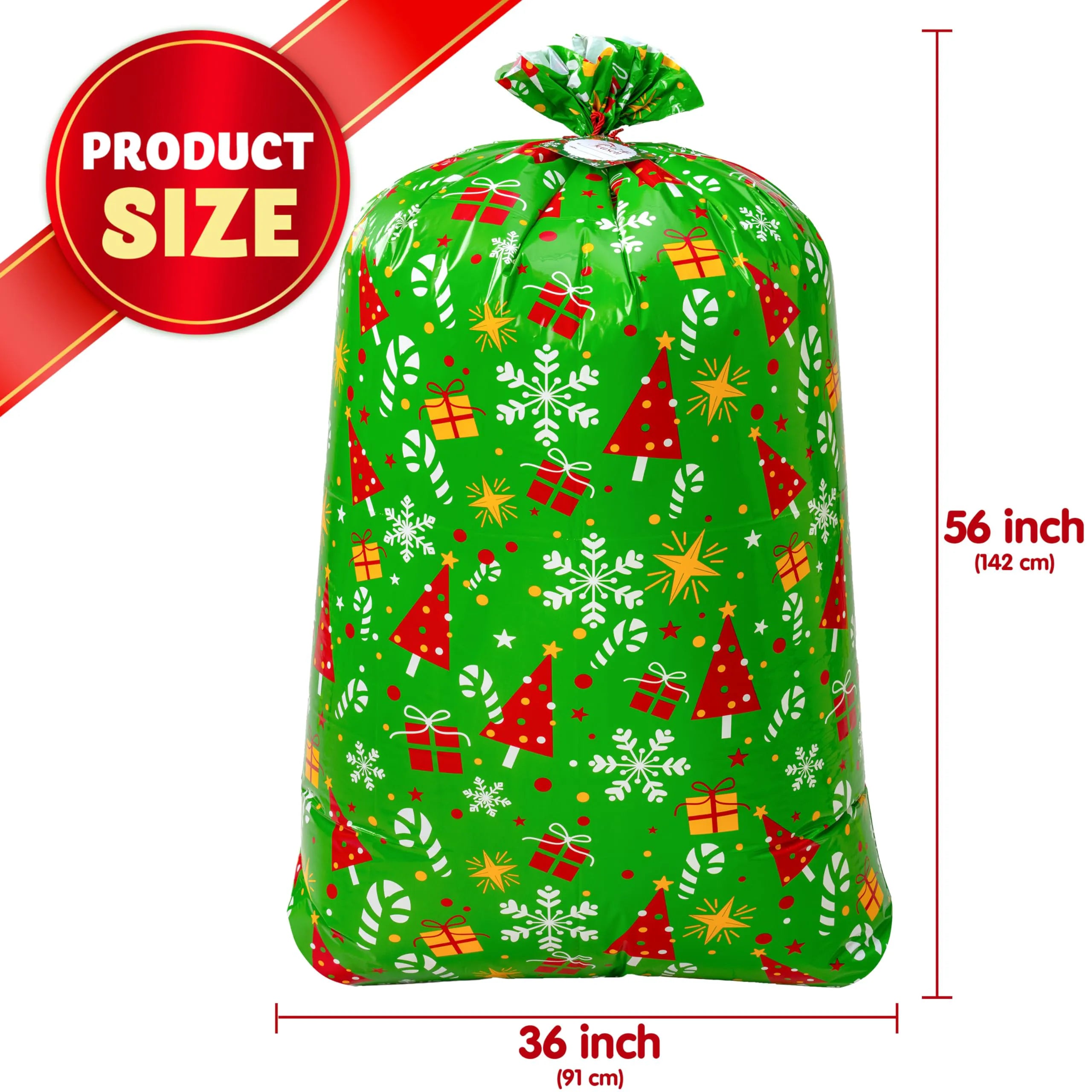 2-Pack Large Red & Green Christmas Holiday Plastic Gift Bags
