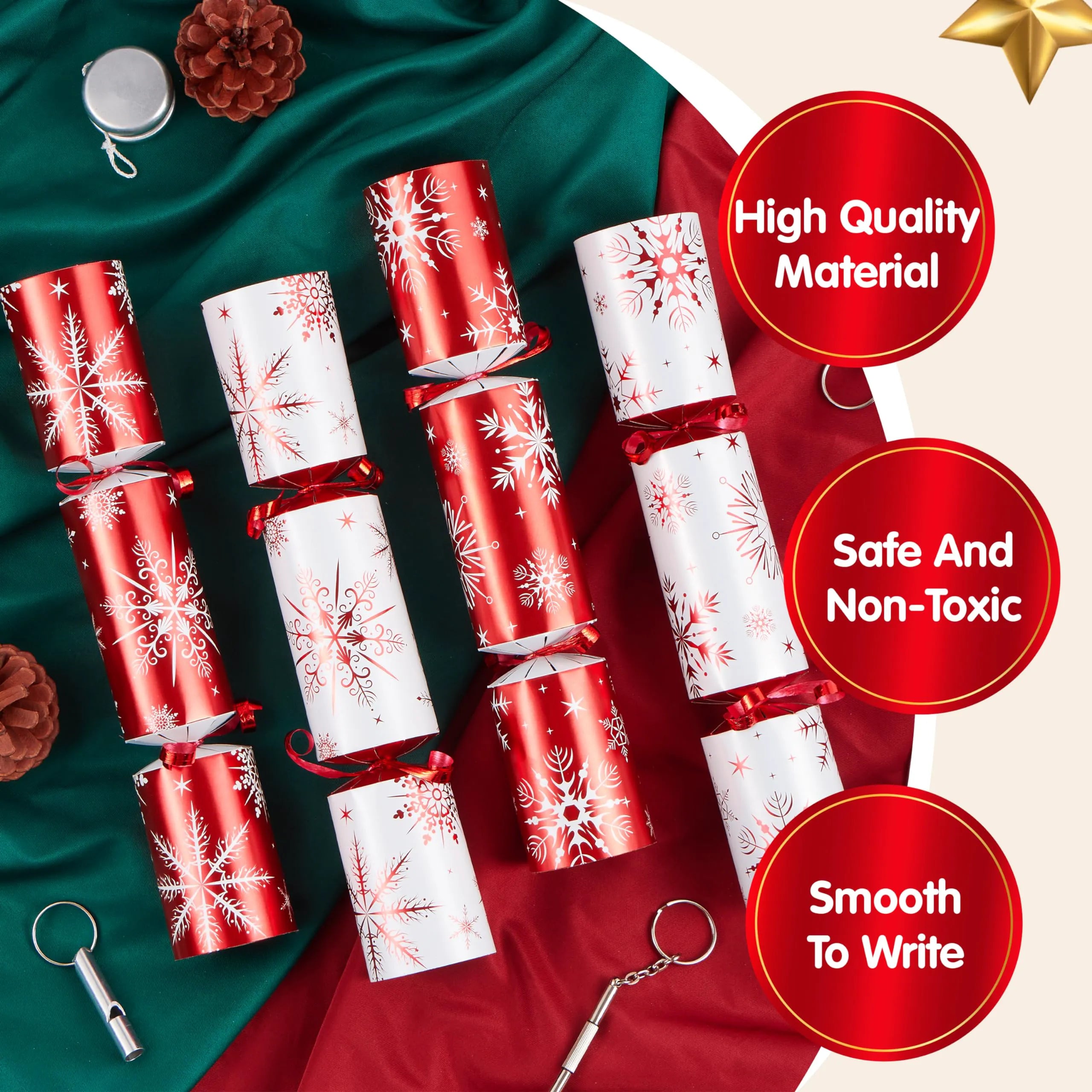 12 Pack Red White Snowflake Christmas Party Table Favors