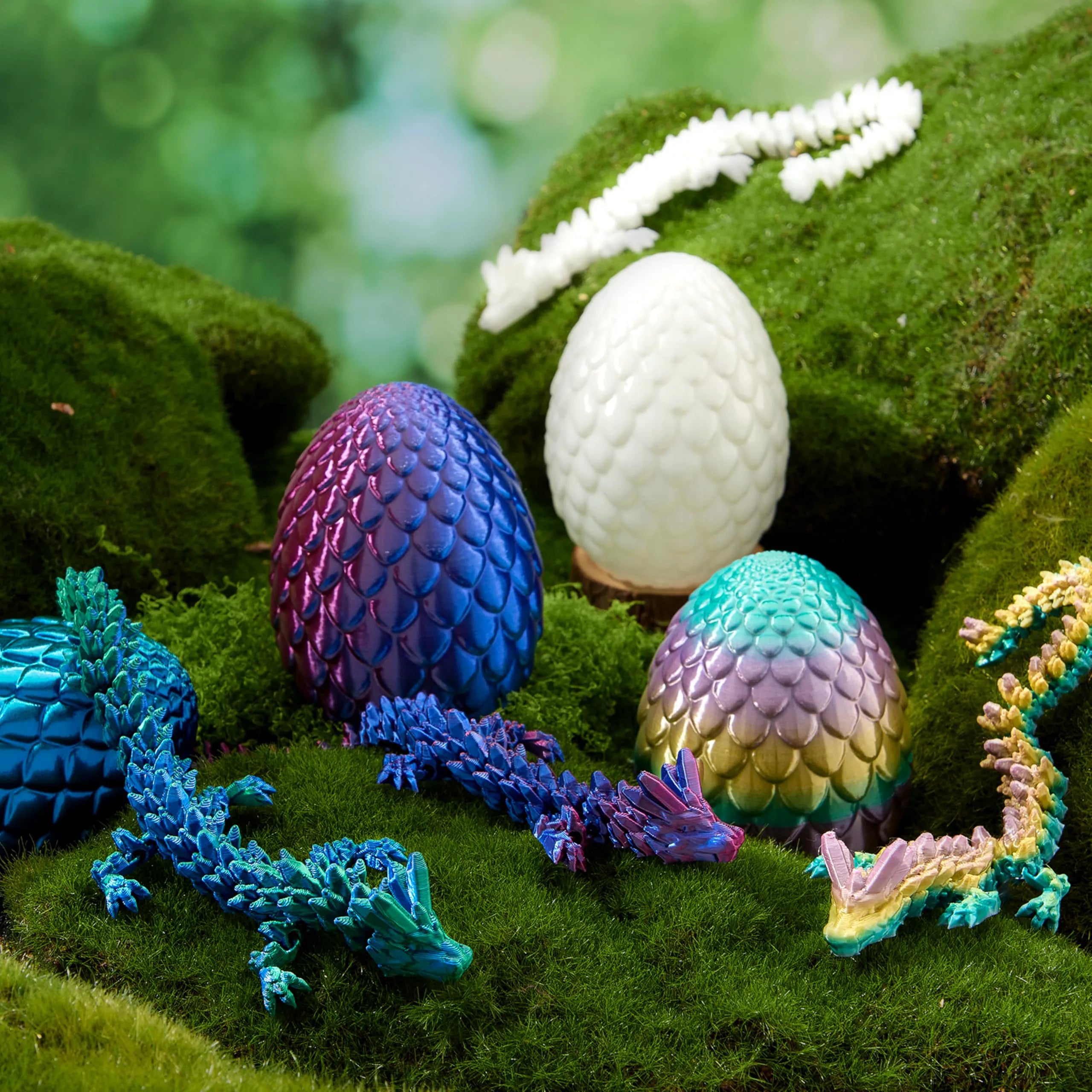4-Pack 3D Printed Dragon Eggs with Laser Dragon - Articulated Fidget Toys for Kids