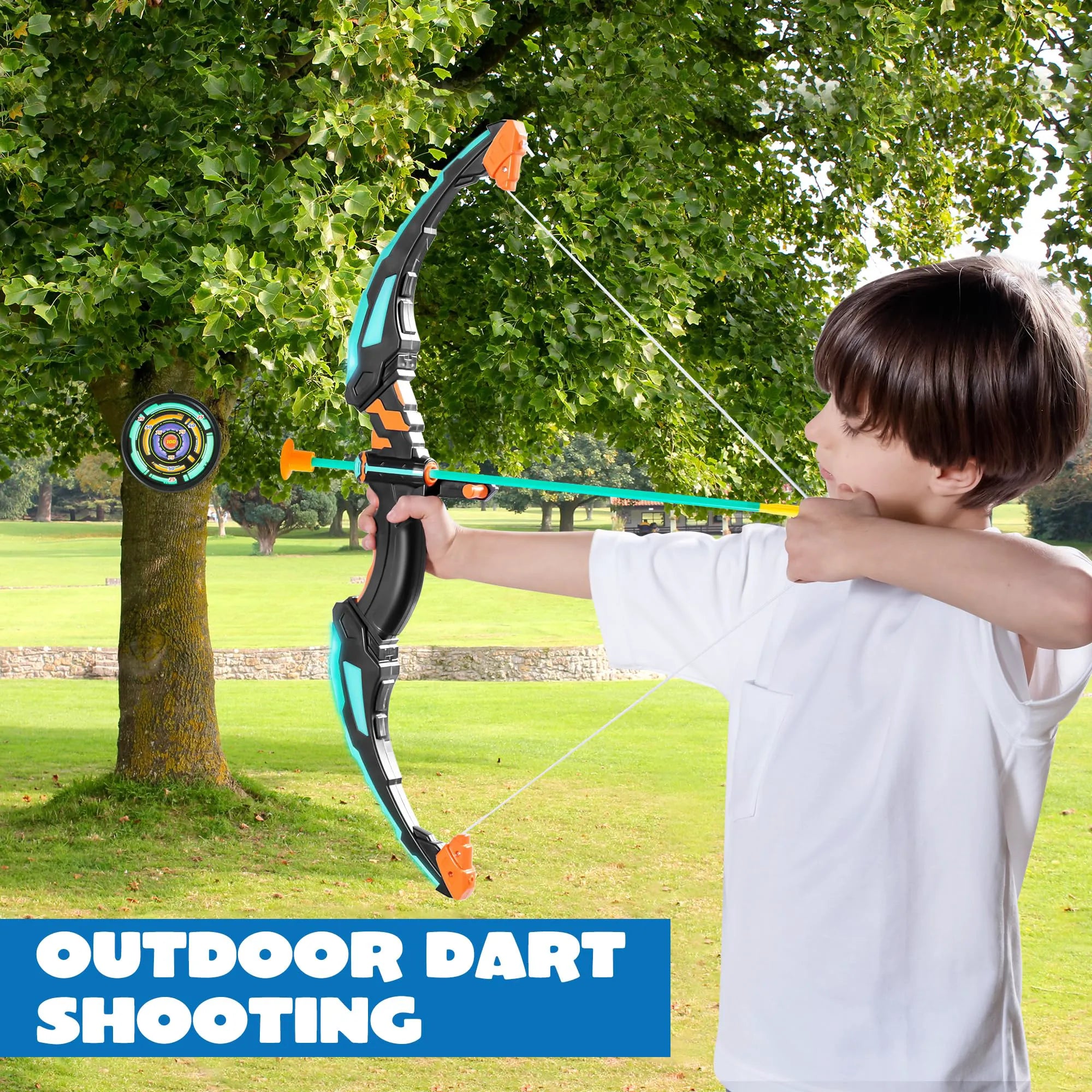 LED Light Up Archery Toy for Kids - Aqua Blue Bow and Arrow Set