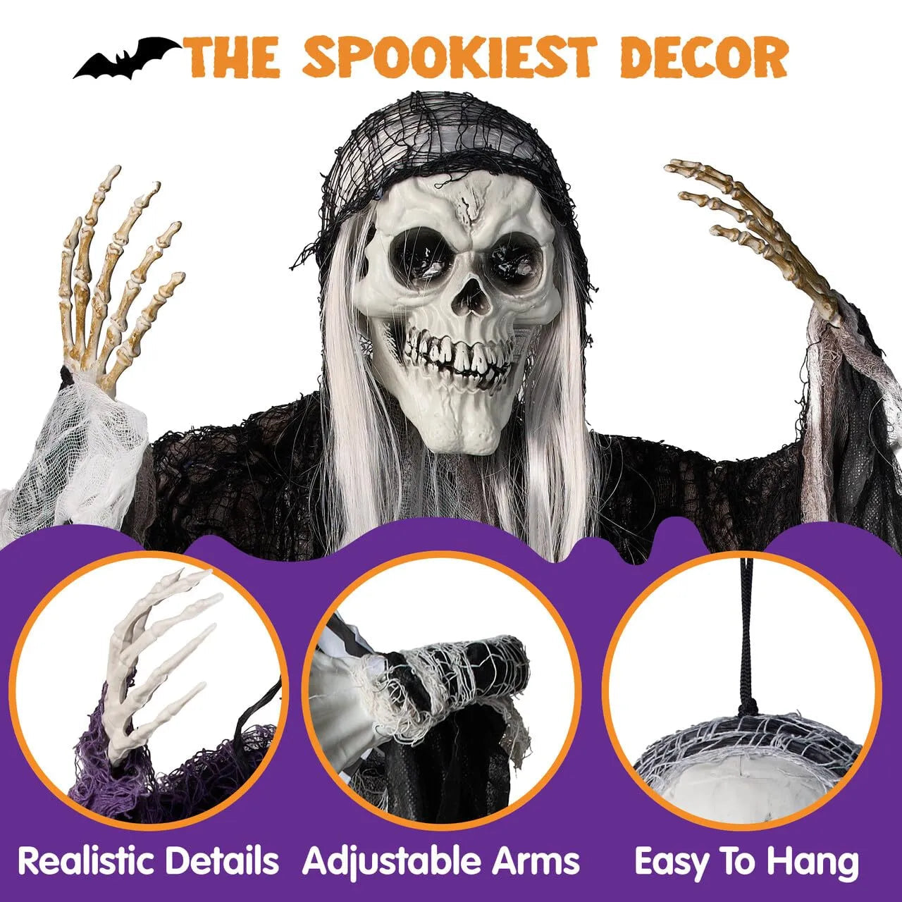 5 Halloween Hanging Grim Reapers - 1 Large (47in) & 4 Medium (35in) Skeleton Ghosts