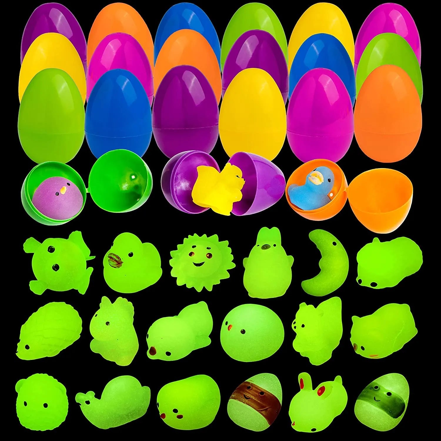 18-Pack Glow-in-the-Dark Mochi Squishy Toys with Prefilled Easter Eggs for Egg Hunts