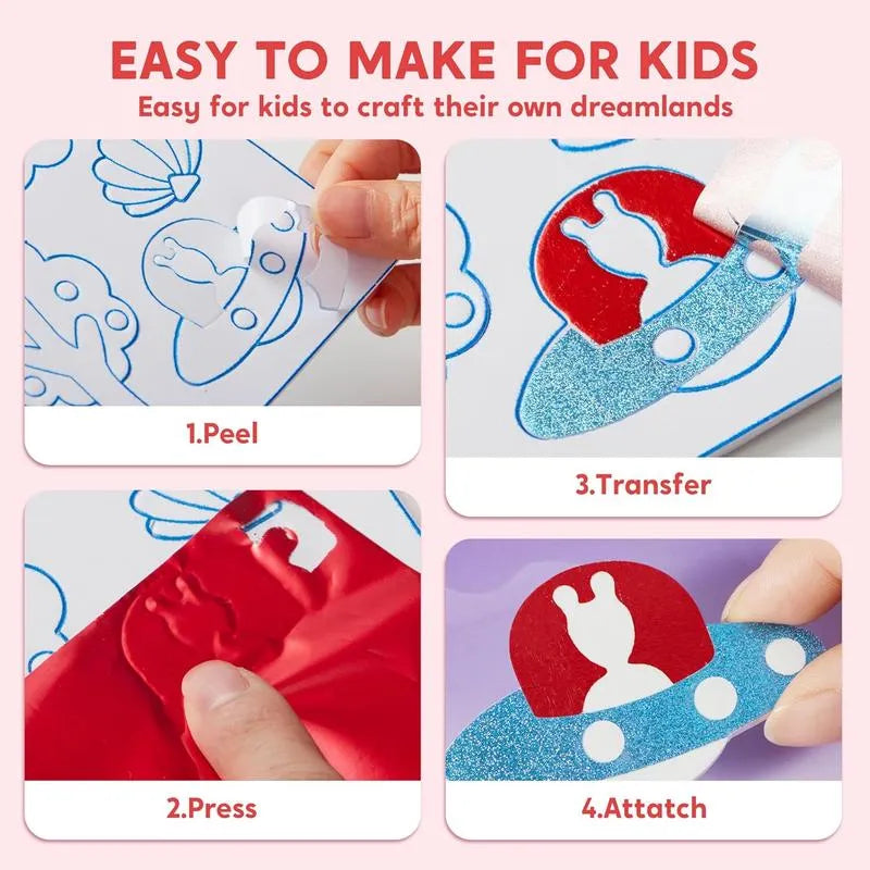 Foil Art Kit for Kids with Foam Stickers, Creative Travel Toys & Birthday Gifts