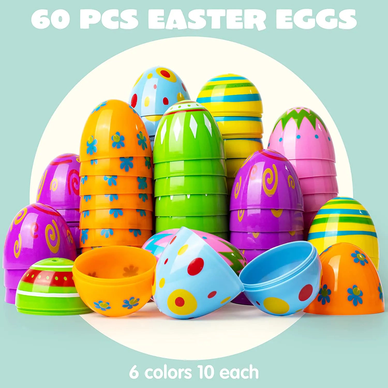 60Pcs Printed Easter Egg Shells