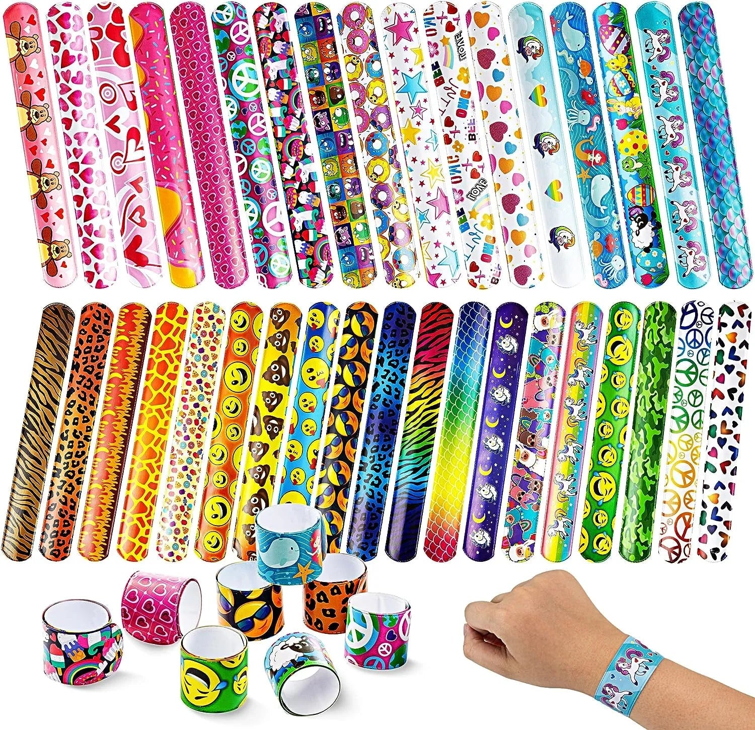 60Pcs Slap Bracelets with 36 Unique Designs