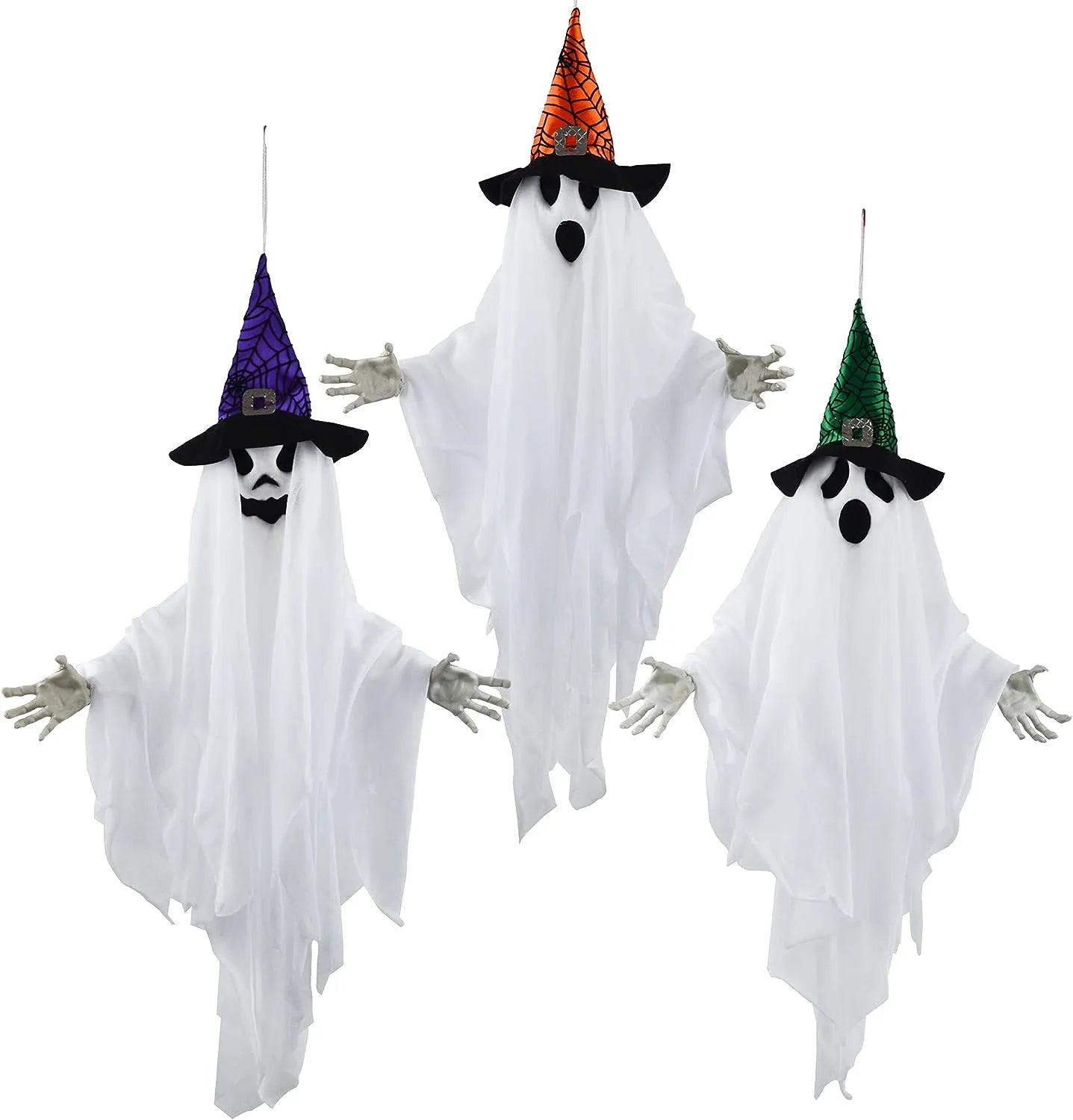 24.8in White Ghost with Colored Hats, 3 Pack