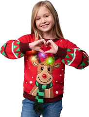 Kids LED Light-Up Red Christmas Sweater with Reindeer