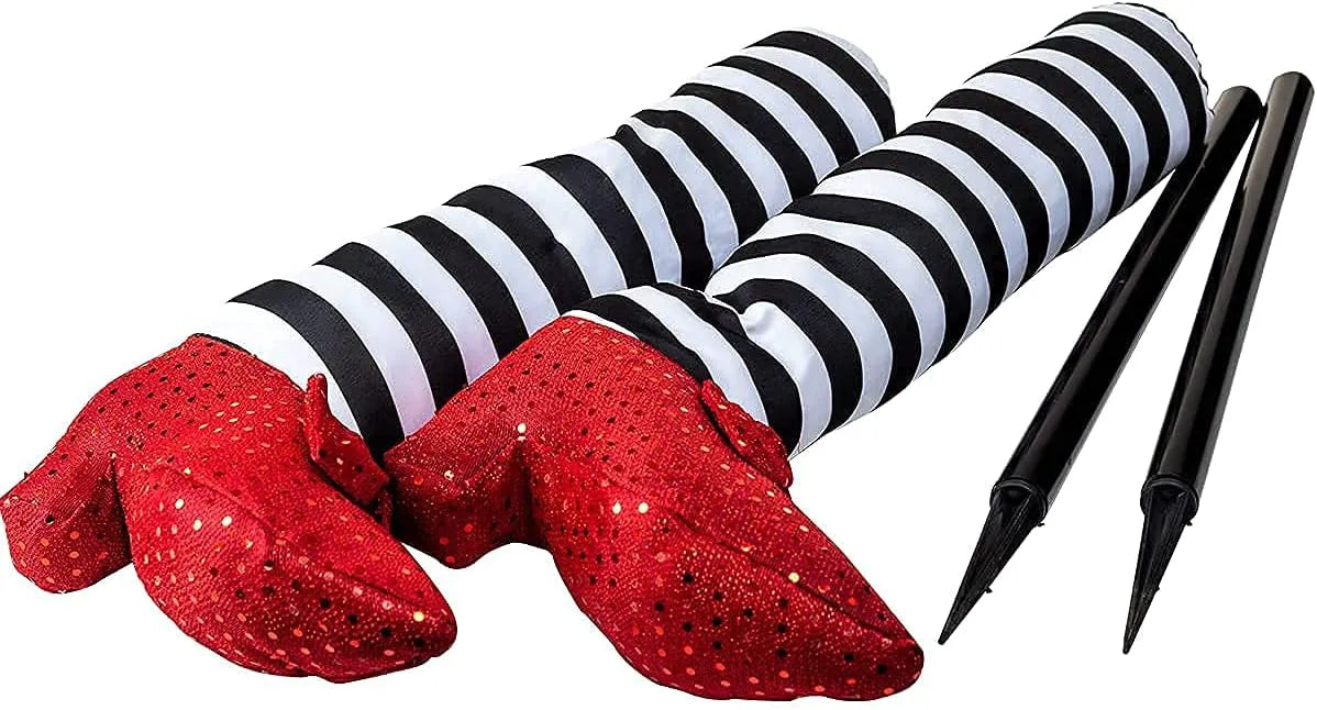 Witch Legs with Stakes (Red Shoes & Black and White Stripe), 2 Pcs