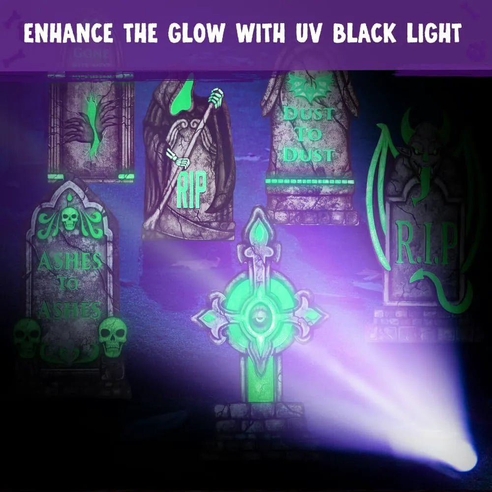 6-Pack 16-Inch Halloween Graveyard Tombstones, Glow in the Dark