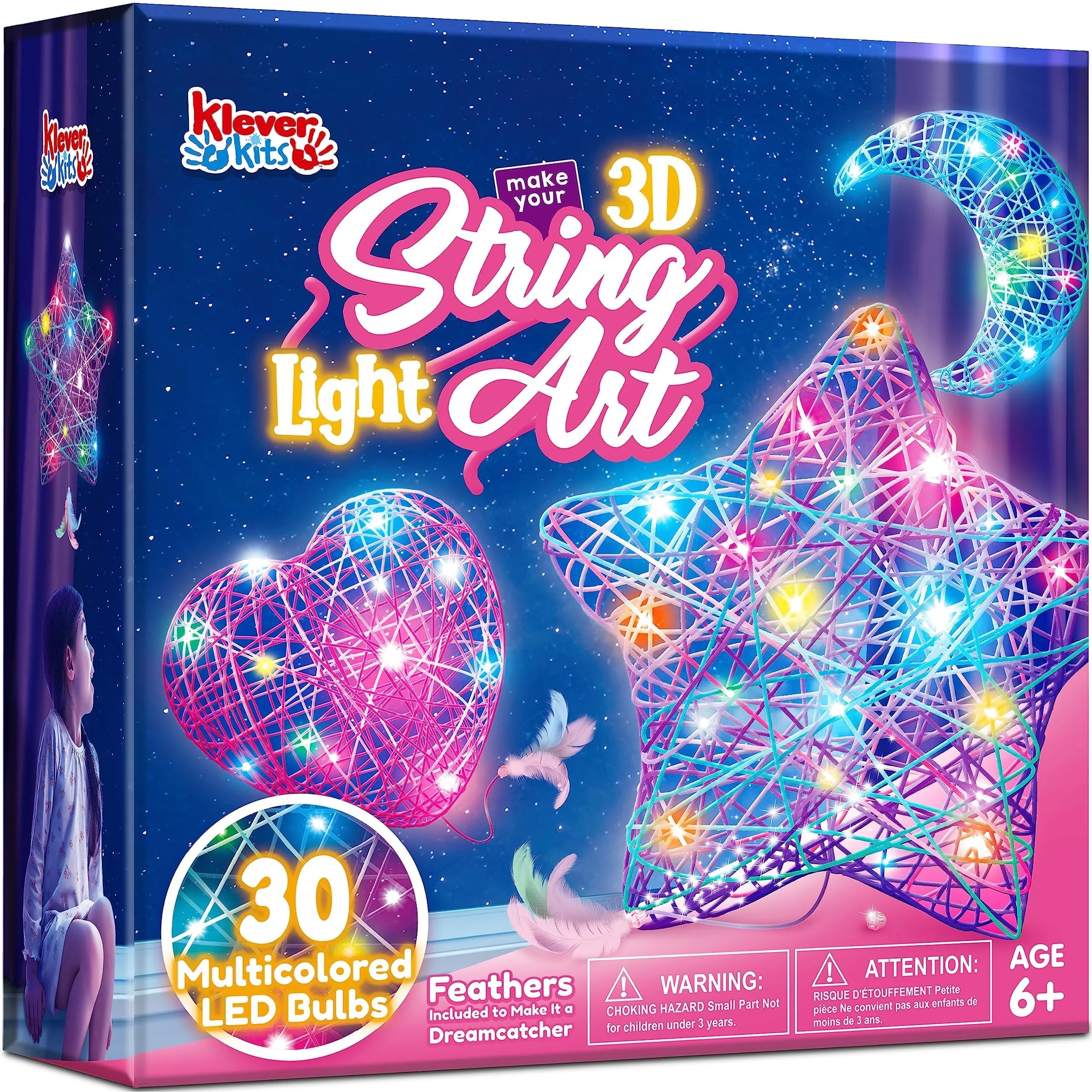 63-Piece 3D String Art Kit with 30 LED Bulbs and 6 Balloons