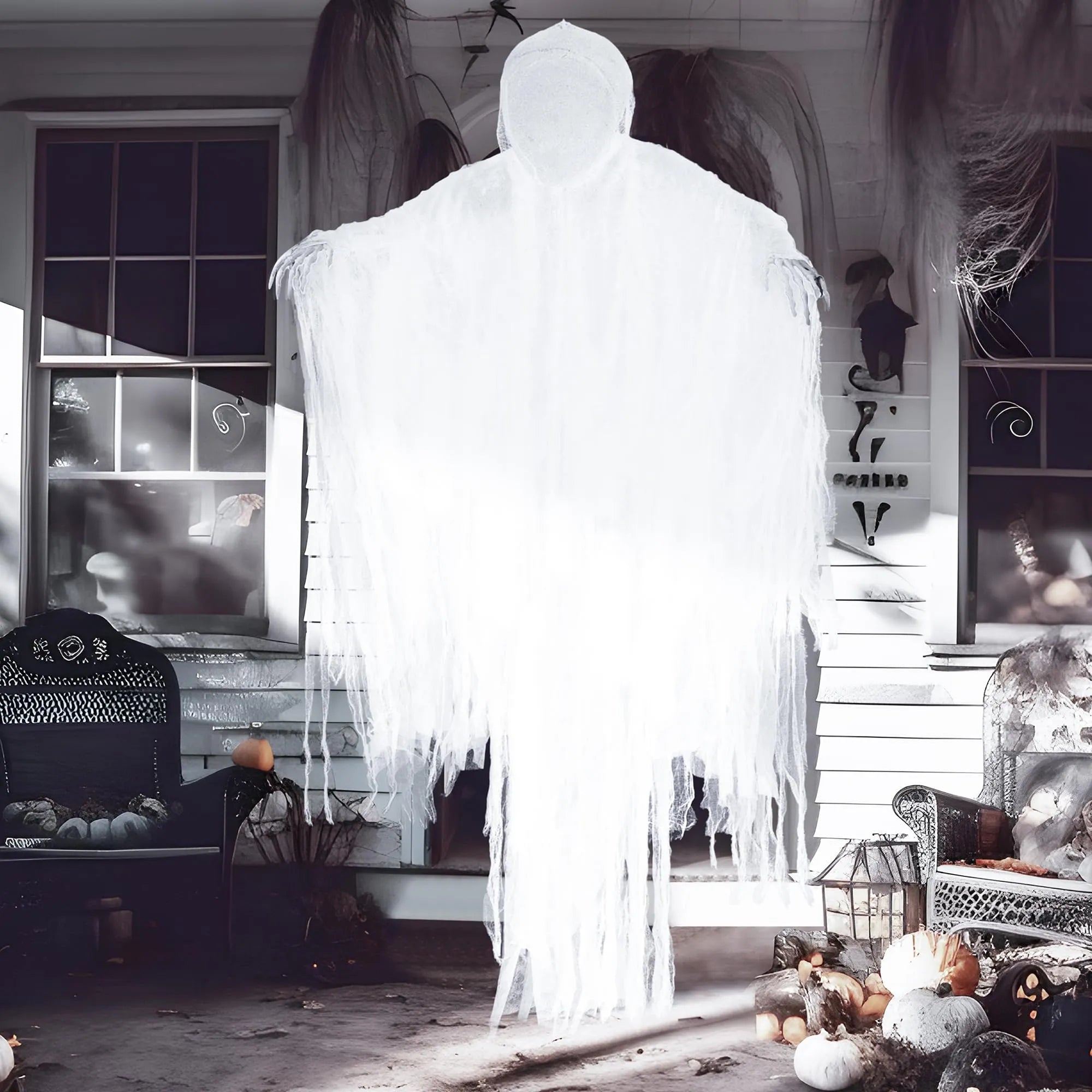 63-Inch Hanging Grim Reaper and Faceless White Ghost for Halloween Decor
