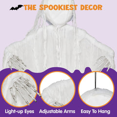 63-Inch Hanging Grim Reaper and Faceless White Ghost for Halloween Decor