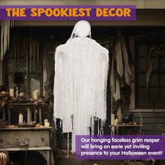 63-Inch Hanging Grim Reaper and Faceless White Ghost for Halloween Decor