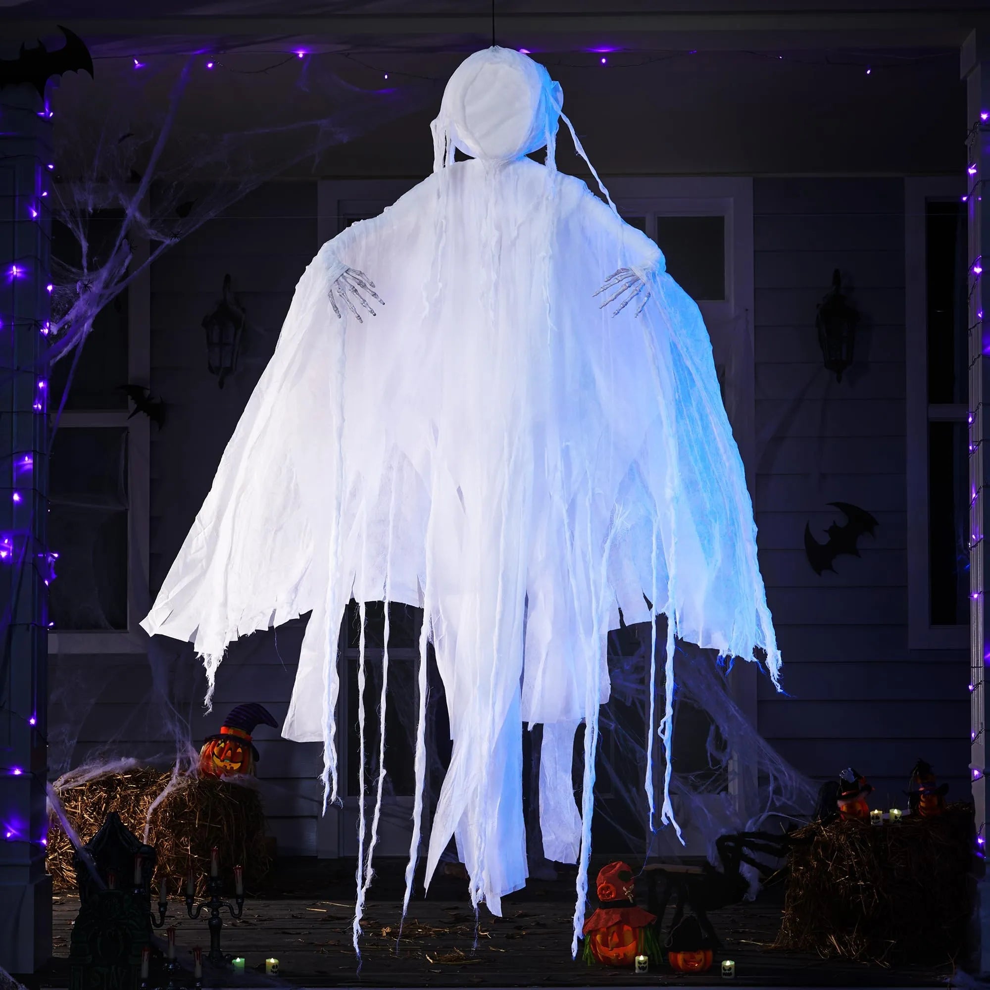 63-Inch Hanging Grim Reaper and Faceless White Ghost for Halloween Decor