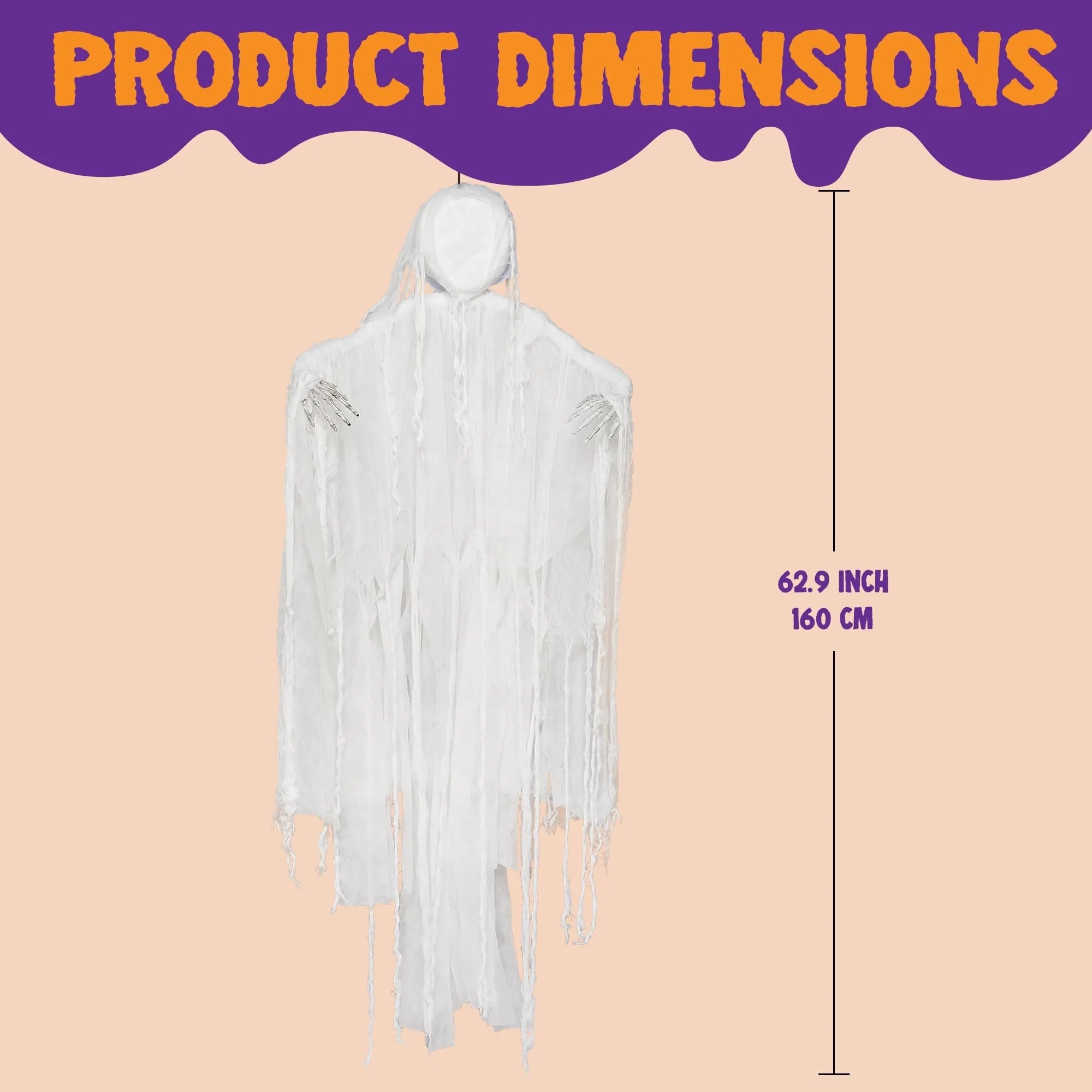 63-Inch Hanging Grim Reaper and Faceless White Ghost for Halloween Decor