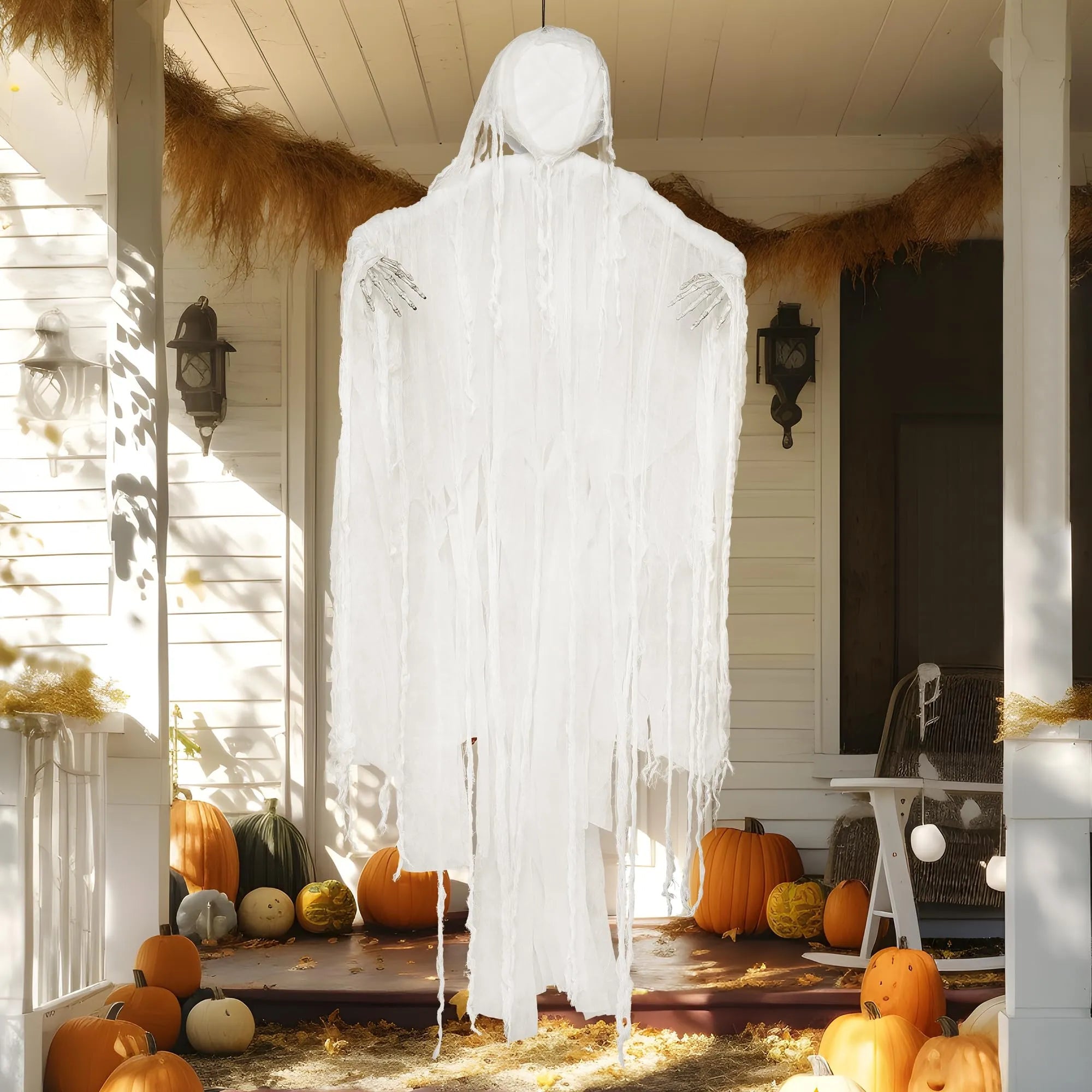 63-Inch Hanging Grim Reaper and Faceless White Ghost for Halloween Decor