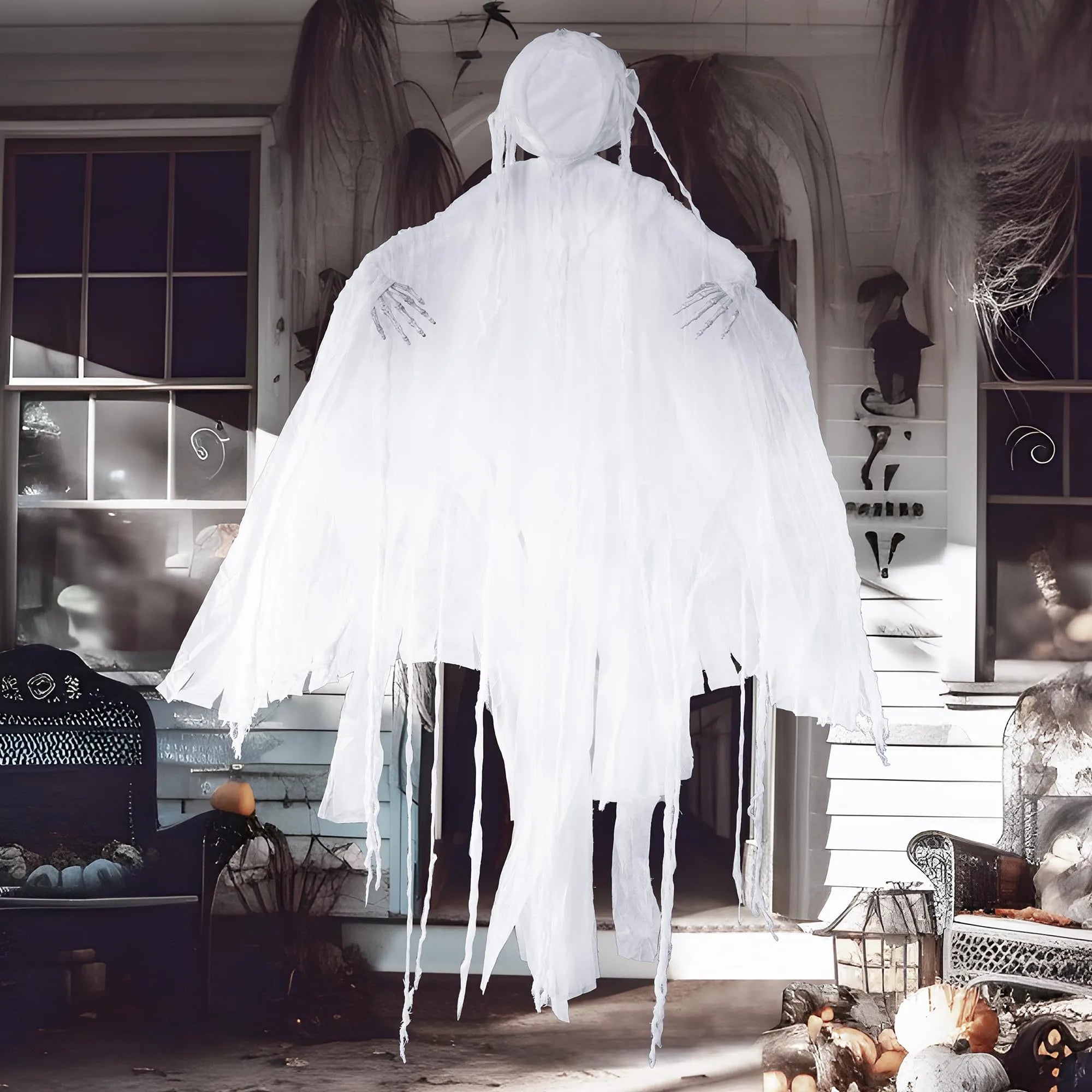 63-Inch Hanging Grim Reaper and Faceless White Ghost for Halloween Decor