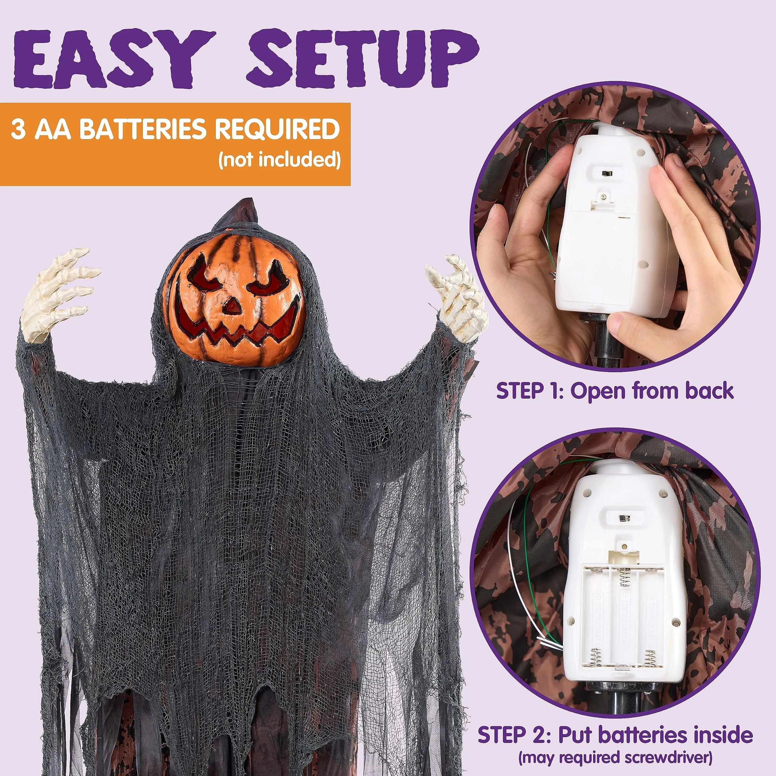 67-Inch Halloween Animatronic Standing Pumpkin Scarecrow Decoration