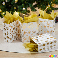 6 Pack Christmas Foil Gift Bags - Gold, 8 x 4.5 x 10.5 Inches