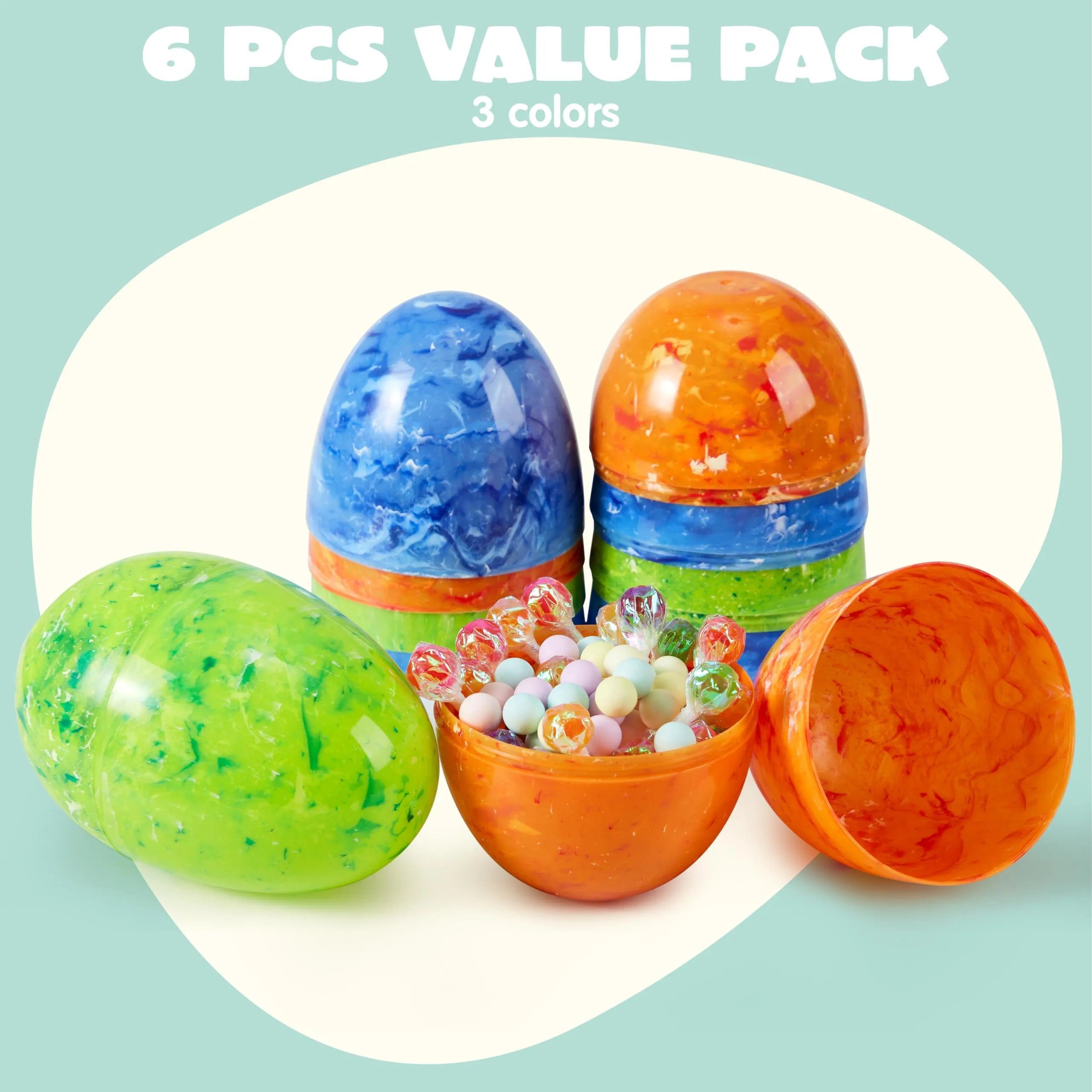 6 Pack 6 Inch Plastic Colorful Easter Eggs for Egg Hunt Game