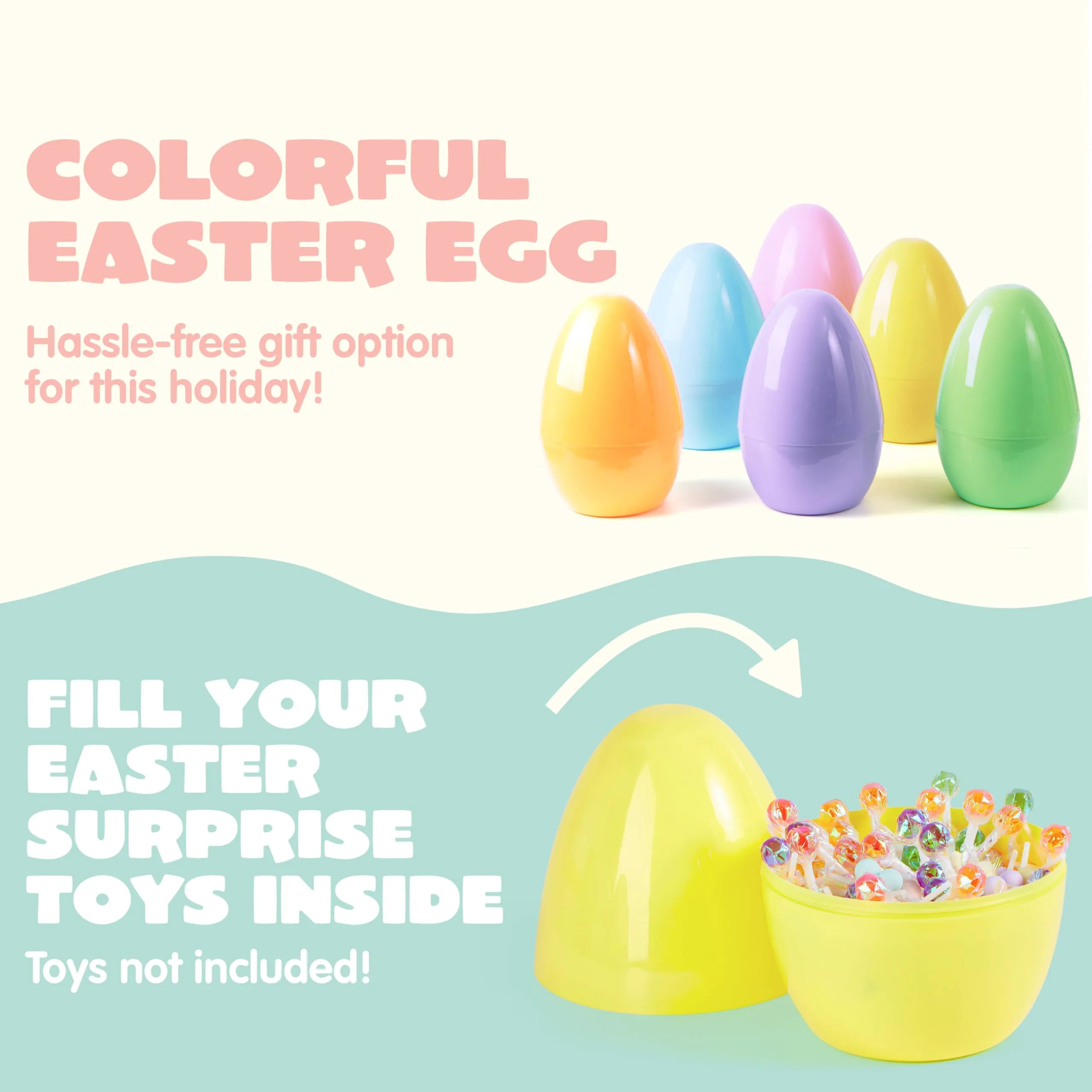 6 Pastel Jumbo Plastic Easter Eggs - Fillable for Hunt Party Favors