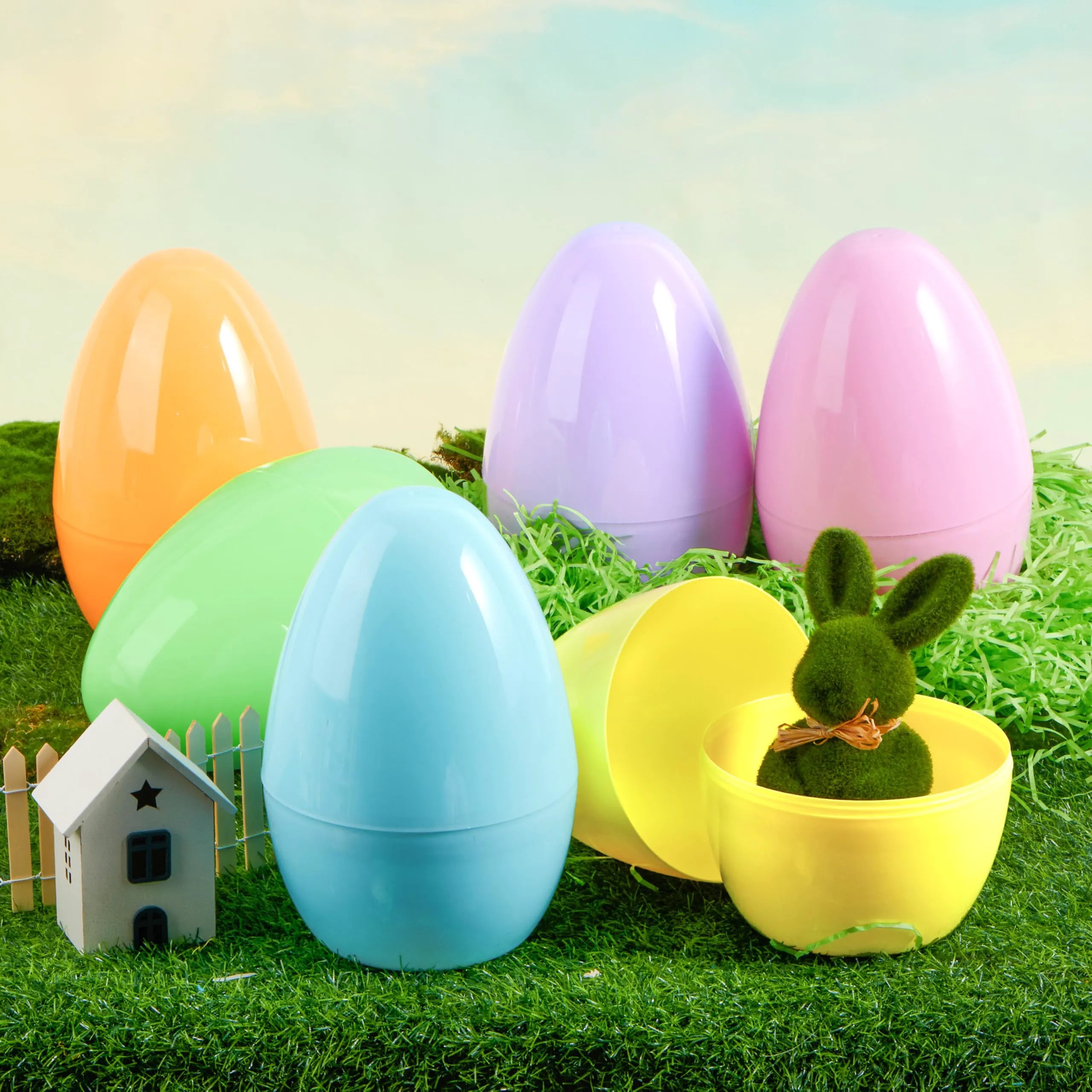 6 Pastel Jumbo Plastic Easter Eggs - Fillable for Hunt Party Favors